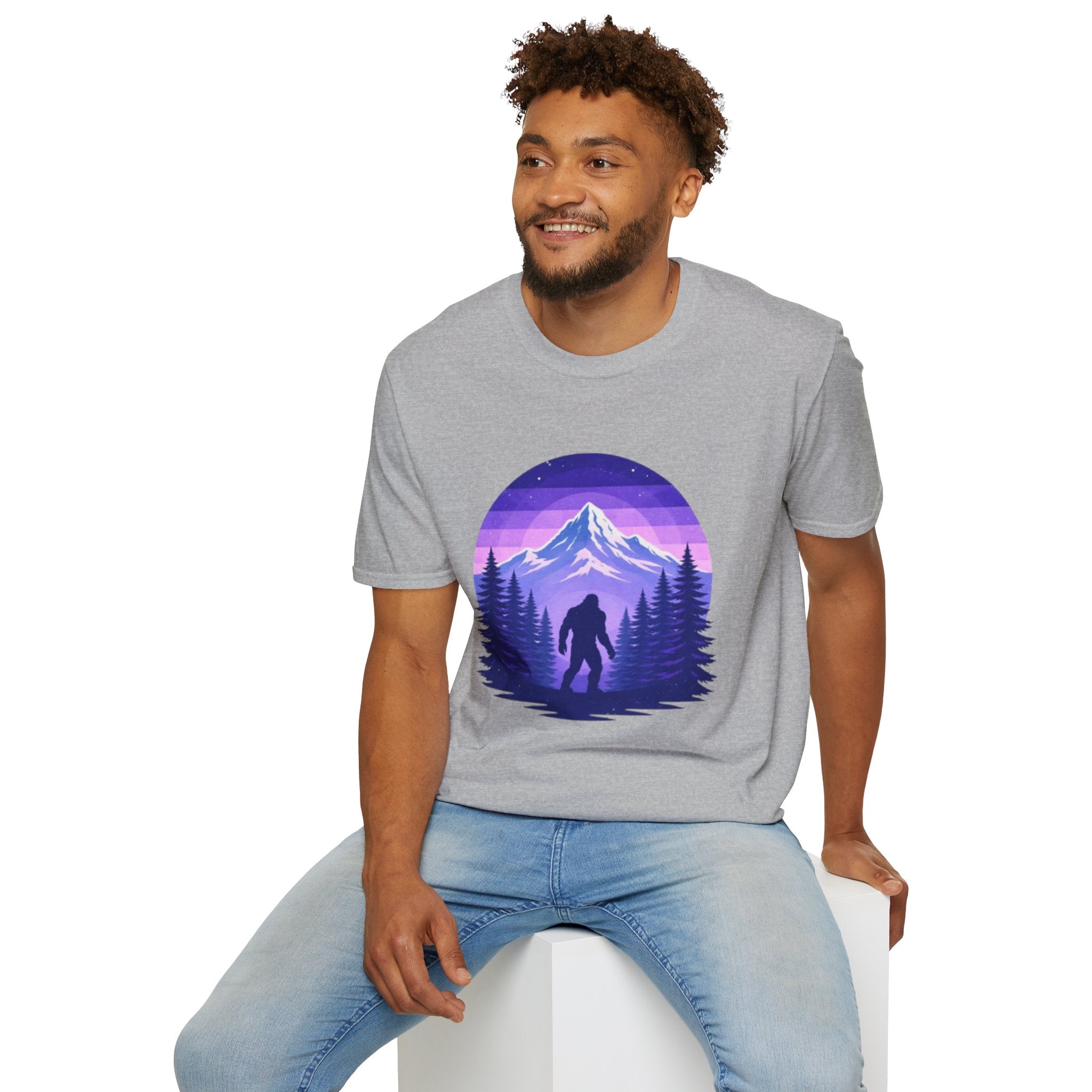 Bigfoot Mountain Sunset T-Shirt | Retro Purple Wilderness Adventure Tee
