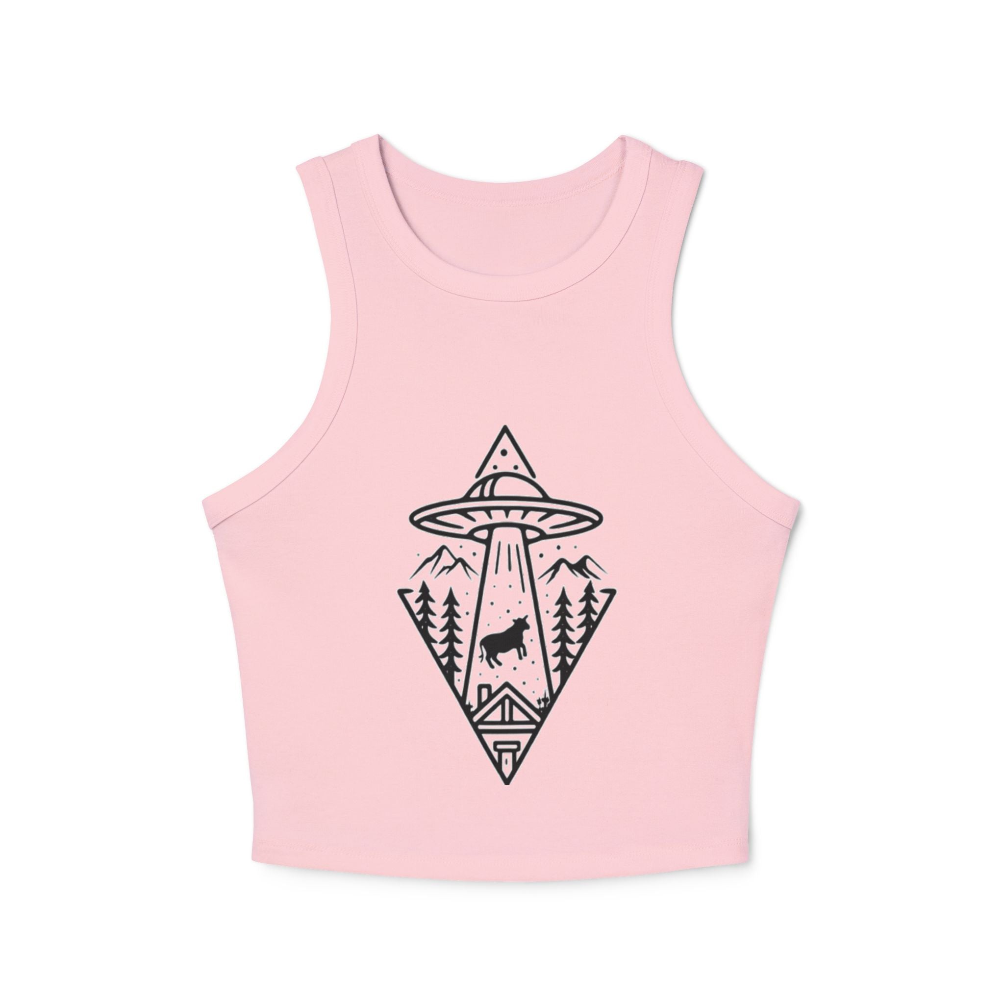 Womens Racer Tank Top | Geometric UFO Mountain Abduction Design