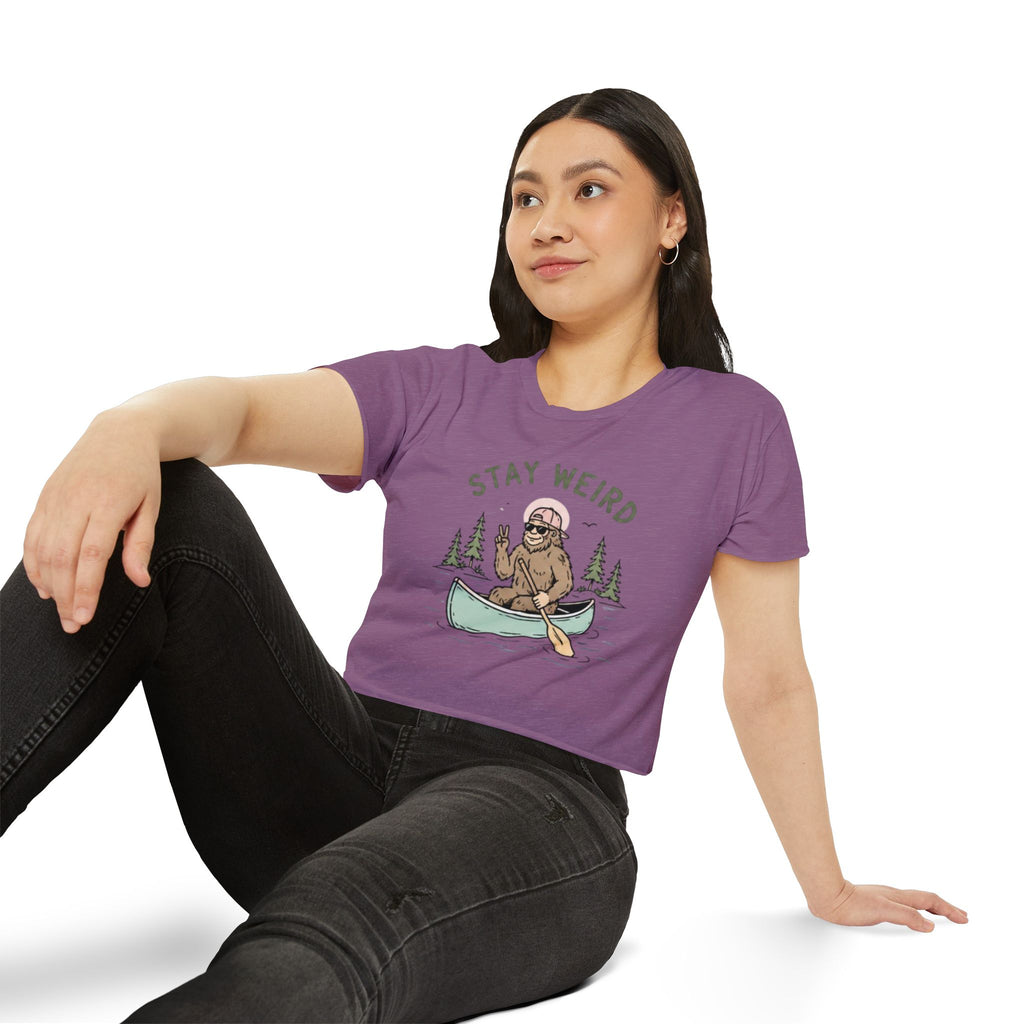 Stay Weird Crop Top | Cute Sasquatch Canoe Graphic Womens Festival Shirt