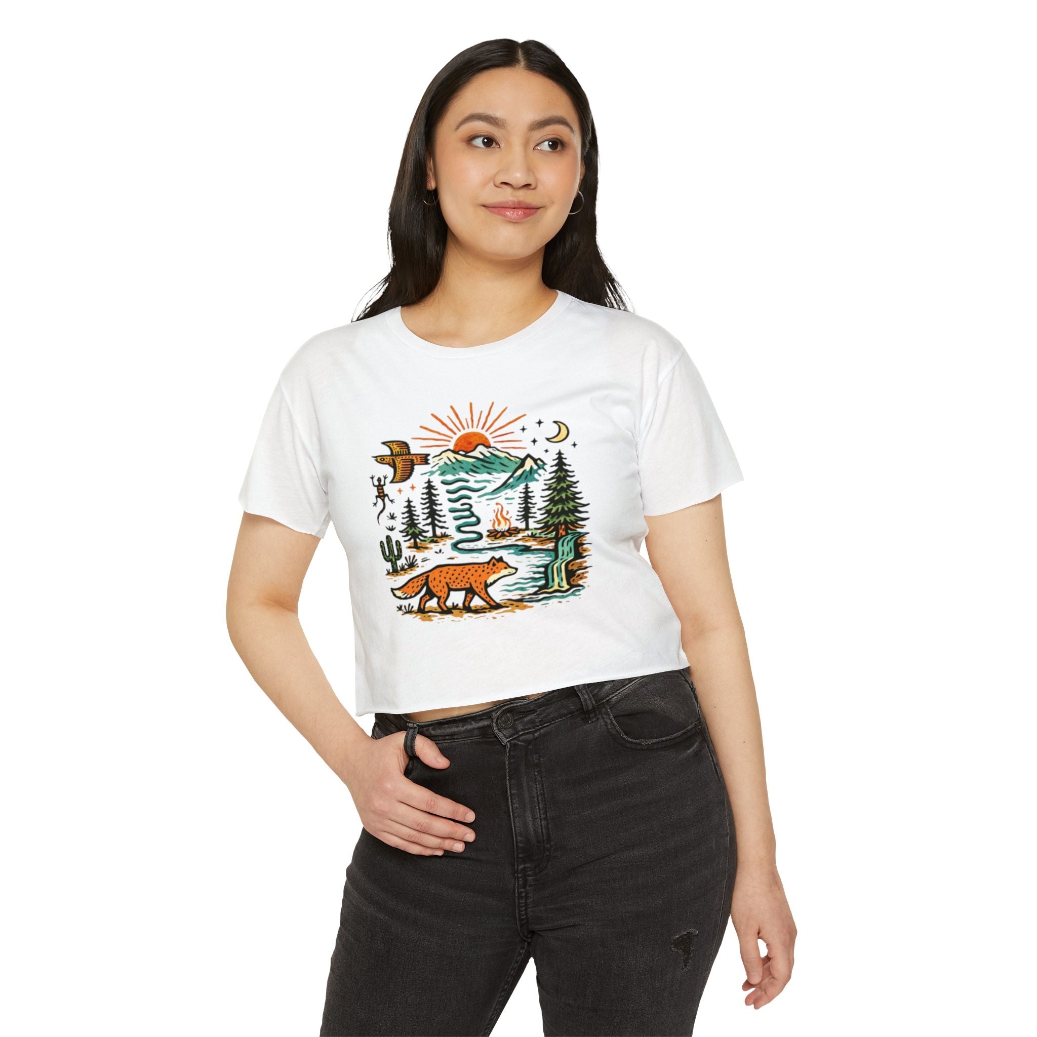 Wildlife Sunset Crop Top | Fox & Mountain Festival Tee