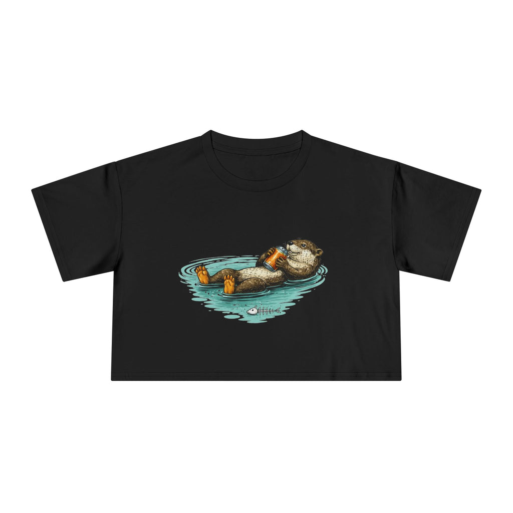 Otter Float Crop Tee | Cute Relaxing Sea Otter Graphic Womens Crop Top