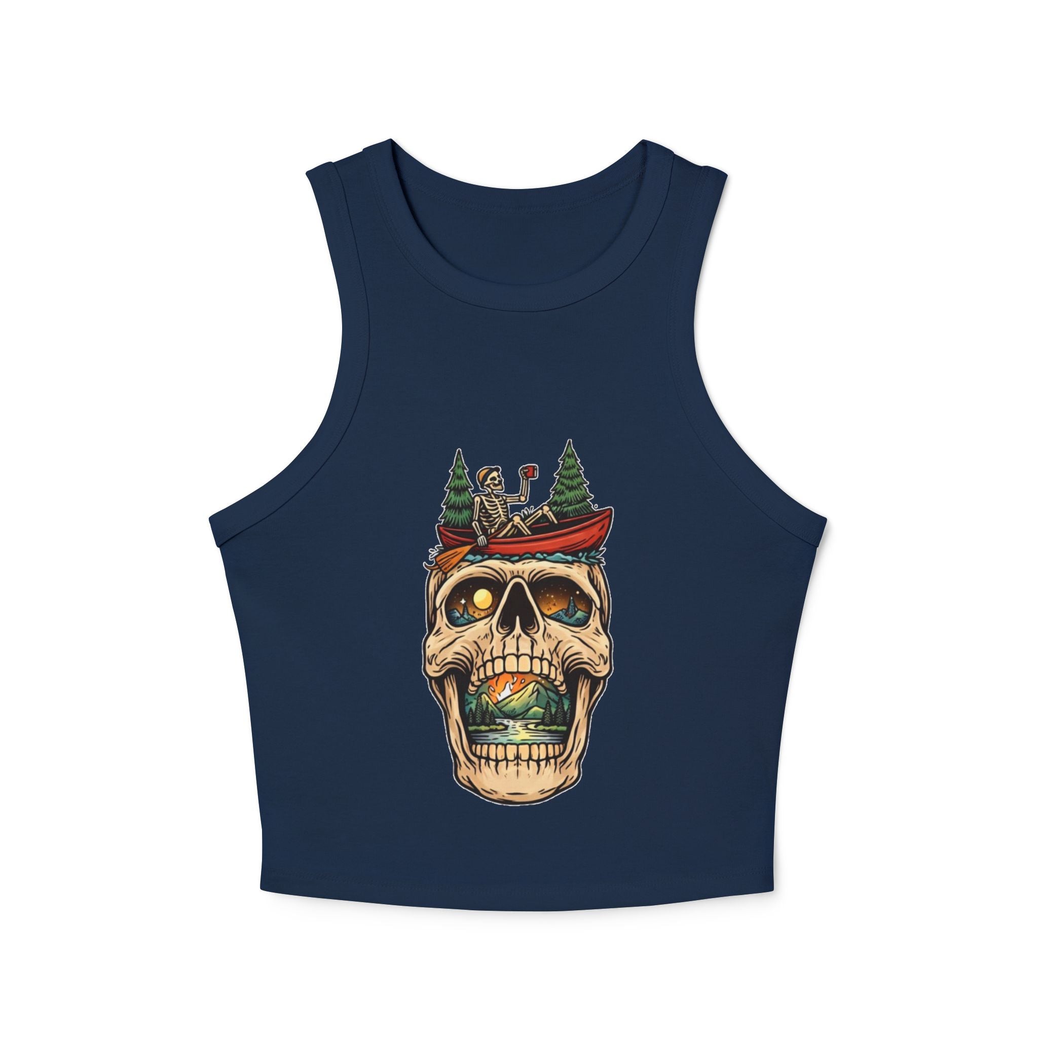 Skull Canoe Crop Tank | Adventure Skull Graphic Racerback Tank Top