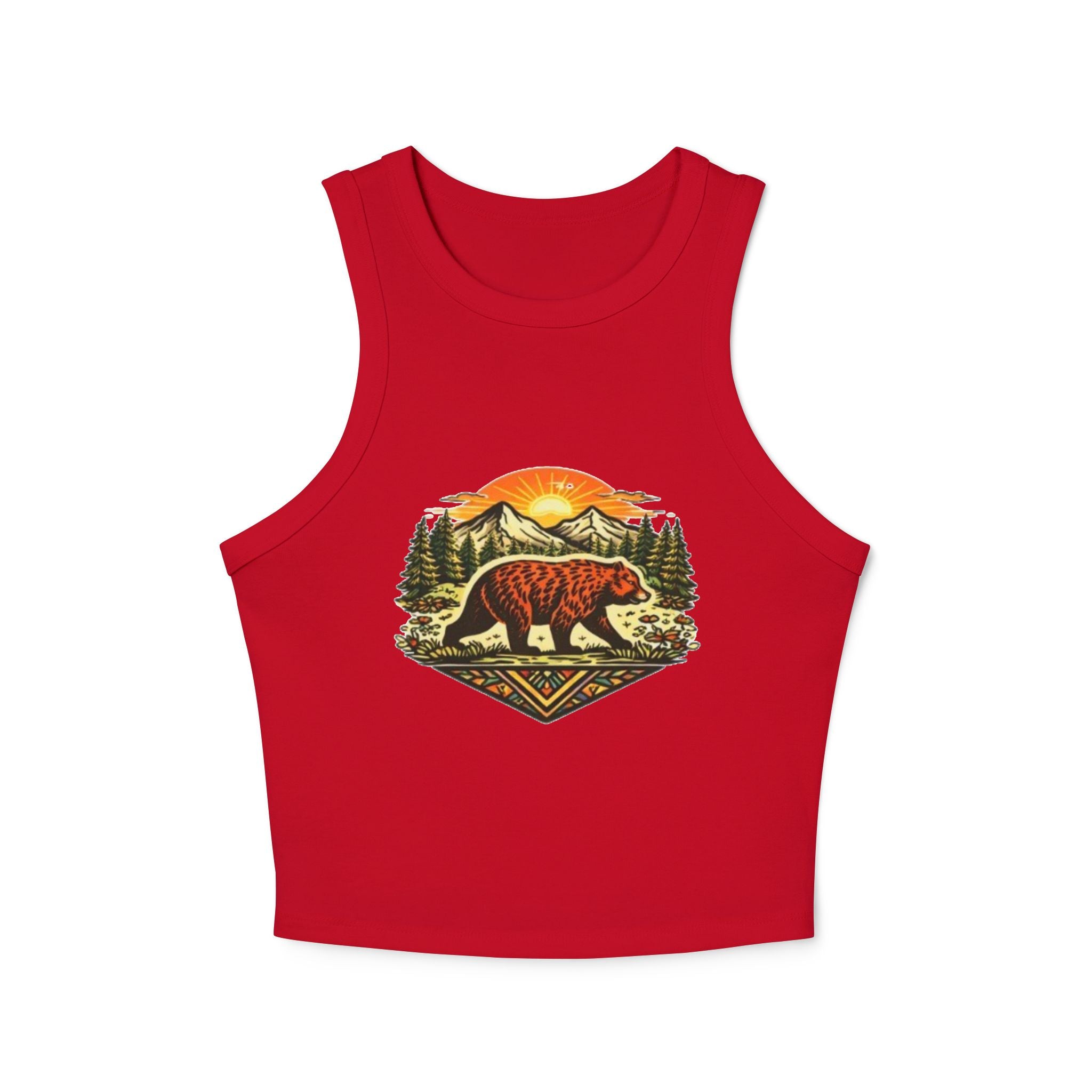Bear Sunrise Racer Tank Top | Womens Graphic Nature Crop Tank