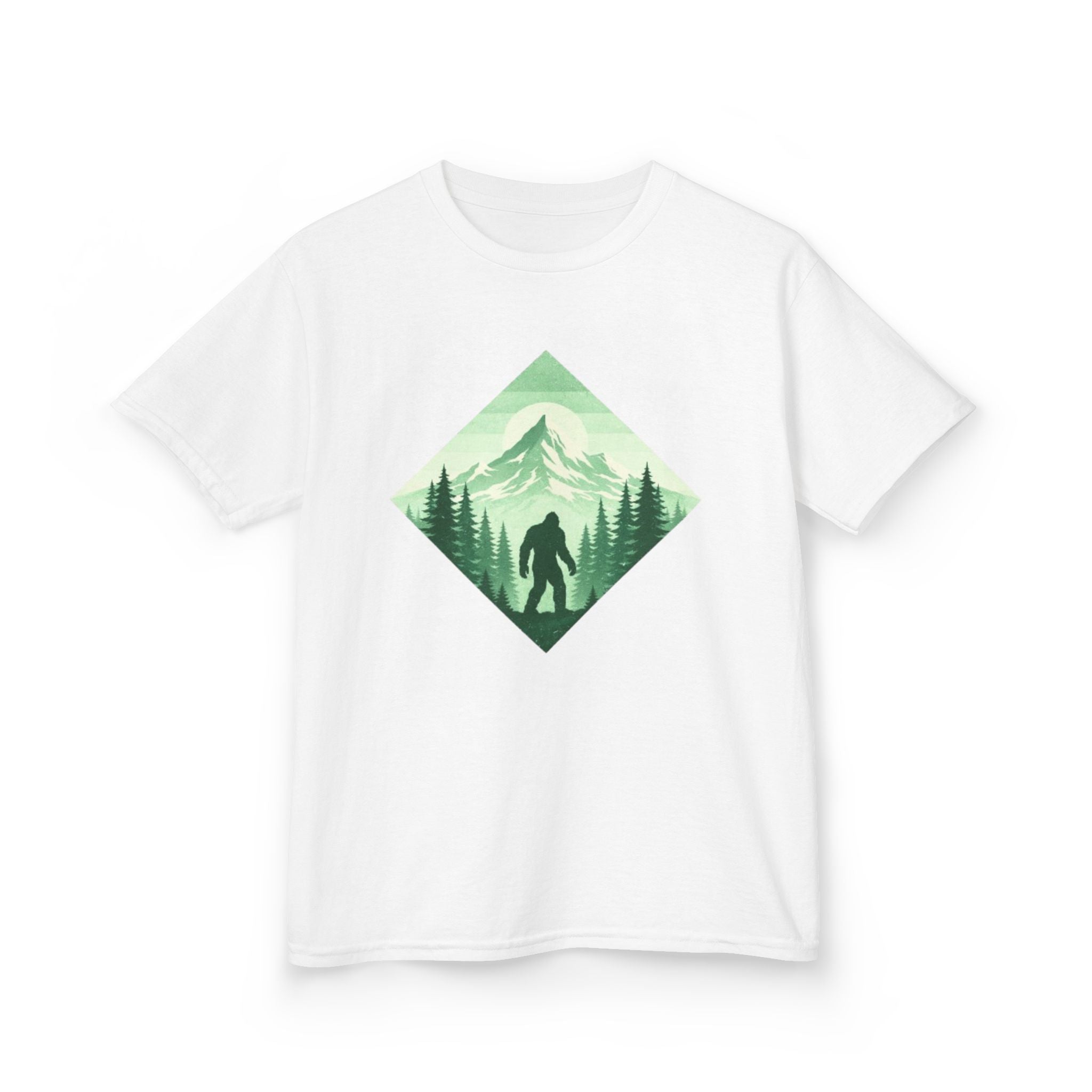 Kids Tee | Green Mountain Bigfoot Silhouette Nature Graphic