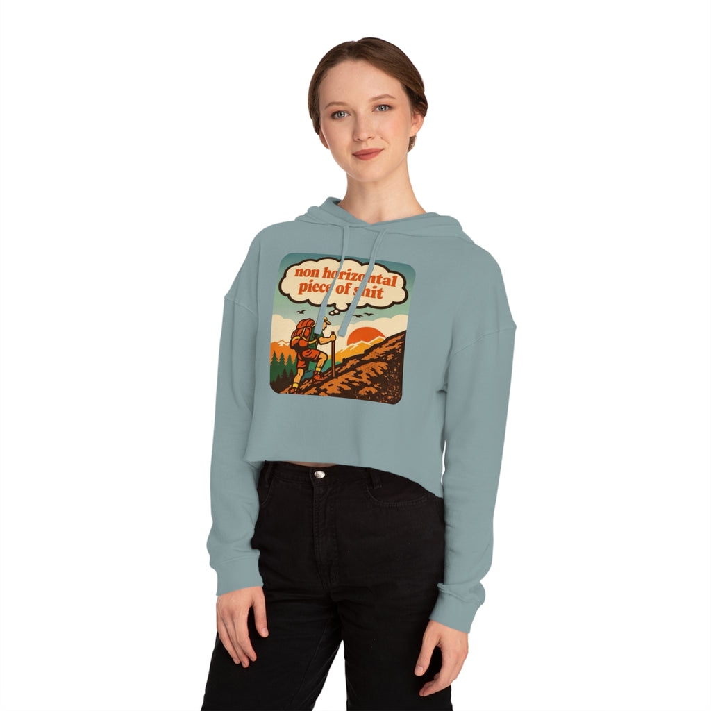 Women’s Cropped Hoodie | Retro Hiker "non horizontal piece of shit" Graphic