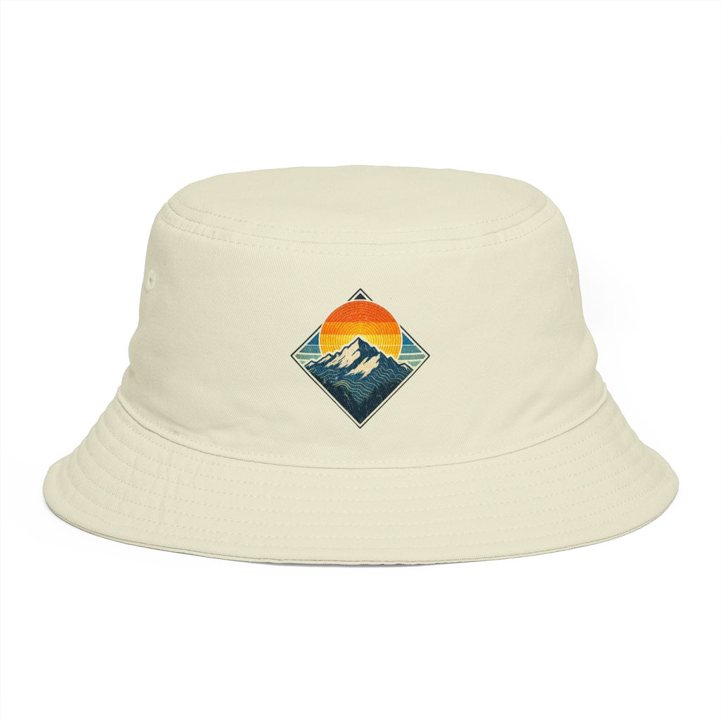 Mountain Sunset Bucket Hat | Retro Outdoor Hiking Patch