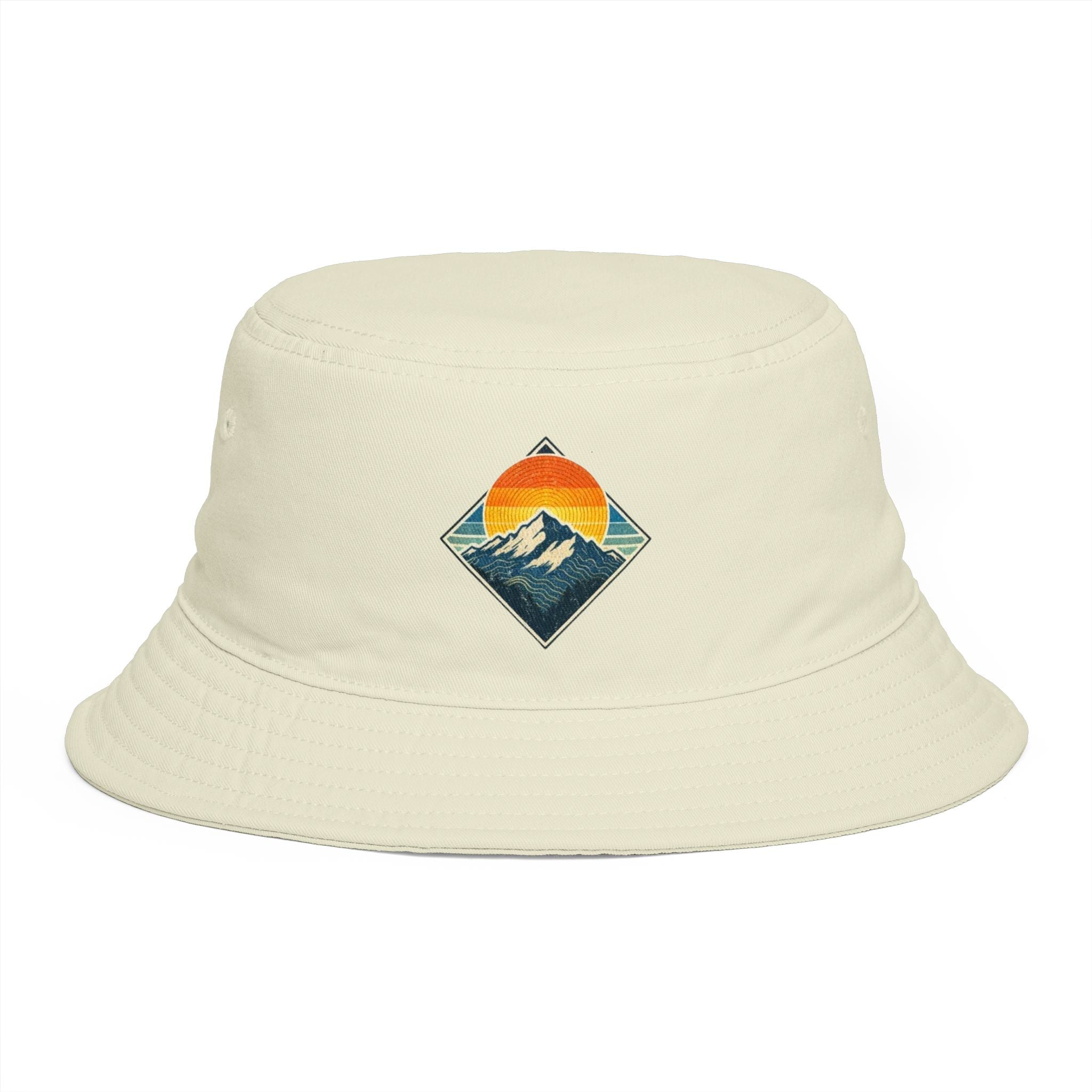 Mountain Sunset Bucket Hat | Retro Outdoor Hiking Patch