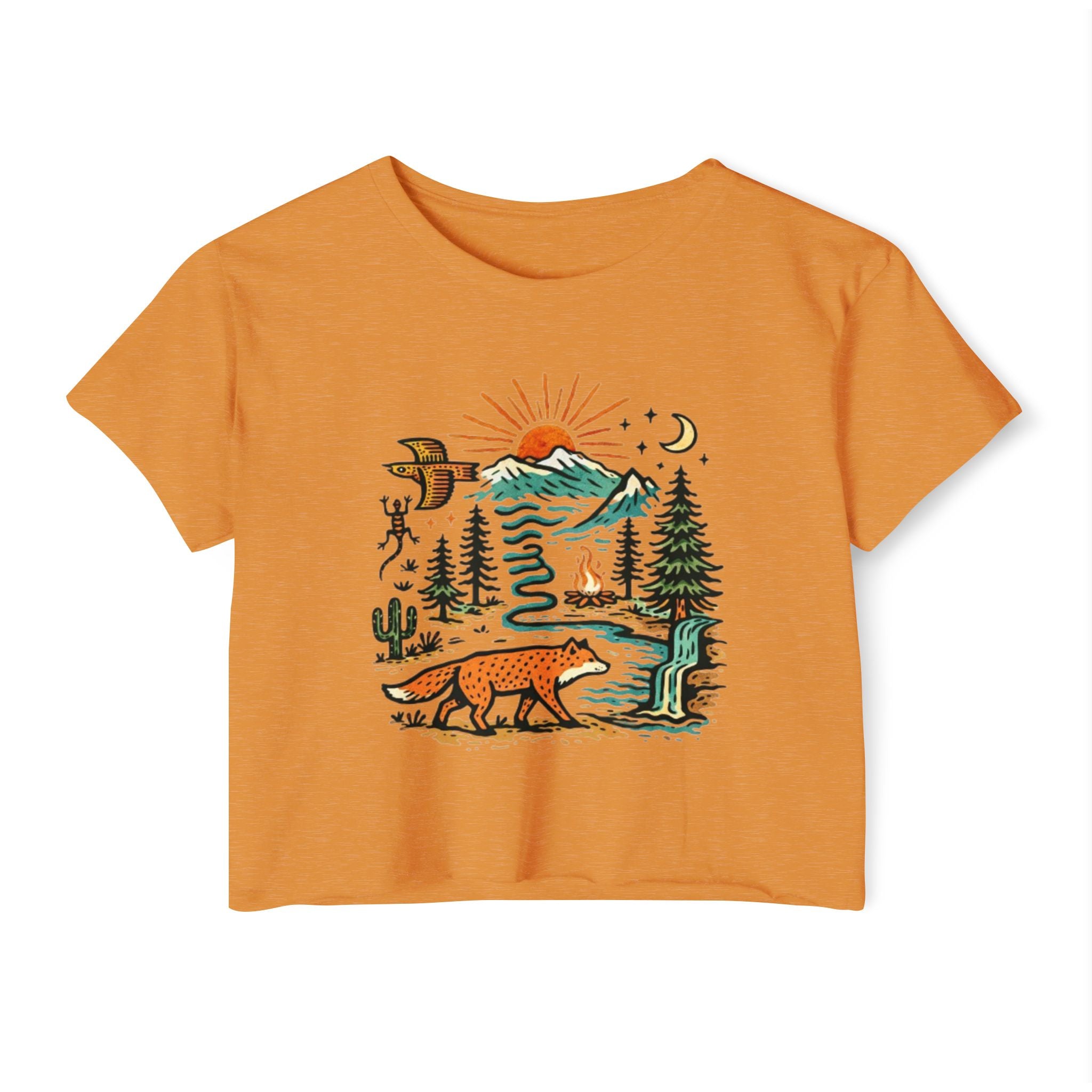 Wildlife Sunset Crop Top | Fox & Mountain Festival Tee