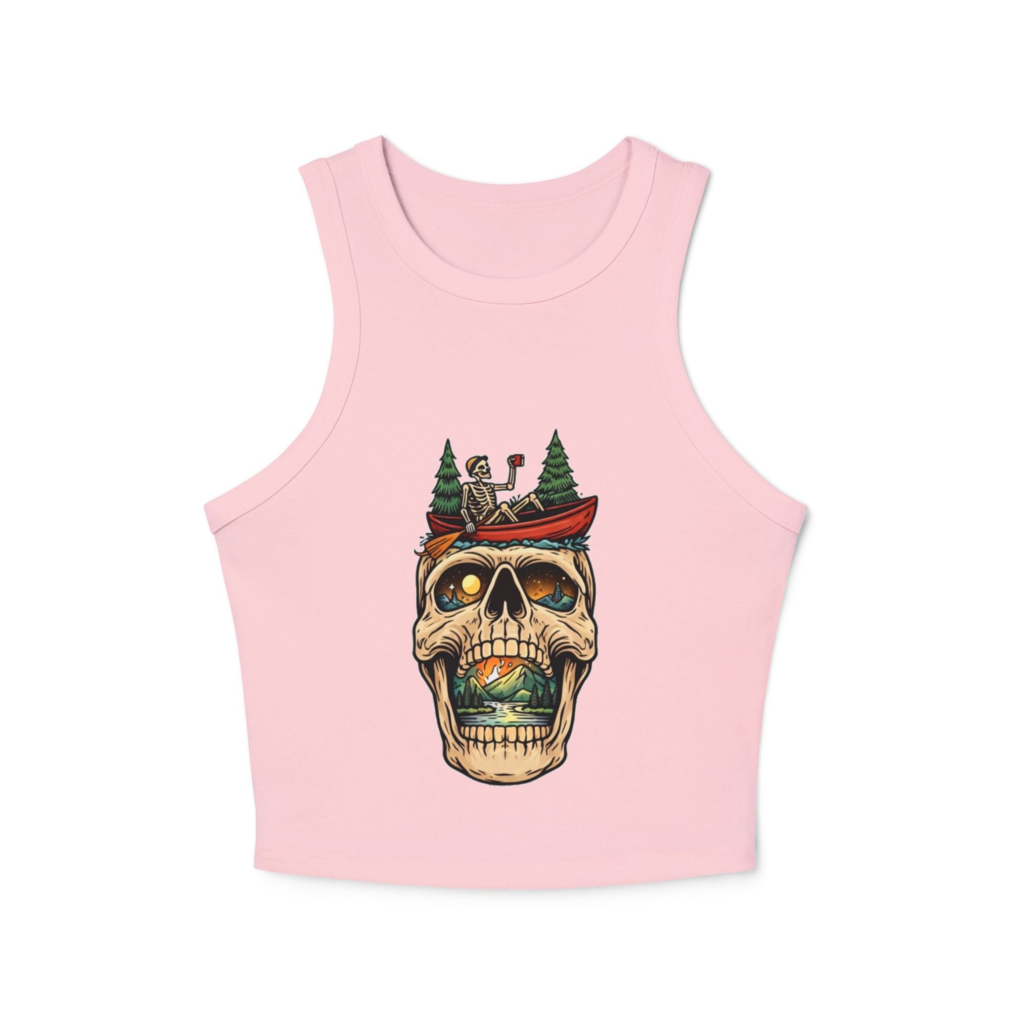 Skull Canoe Crop Tank | Adventure Skull Graphic Racerback Tank Top