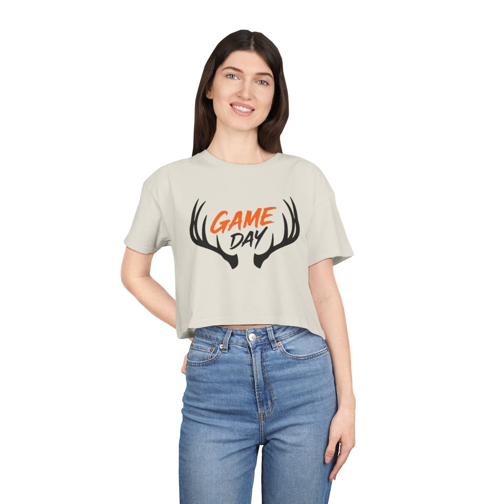 Game Day Crop Tee | Womens Hunting Antler Graphic Top