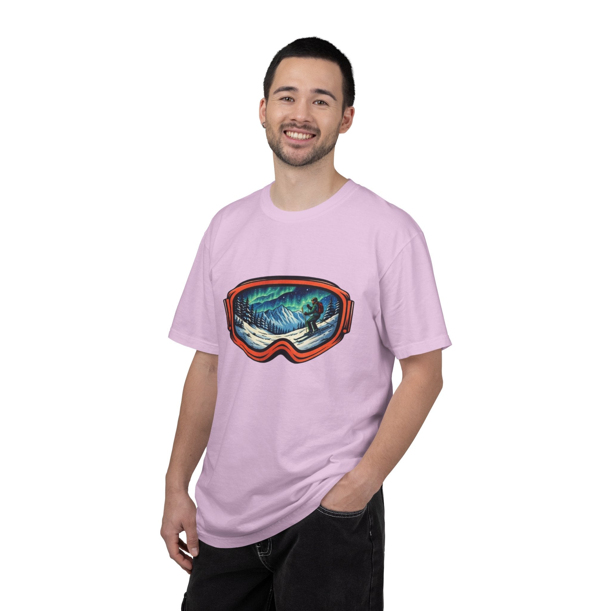 Northern Lights Ski Goggles T-Shirt | Aurora Skiing Landscape Design