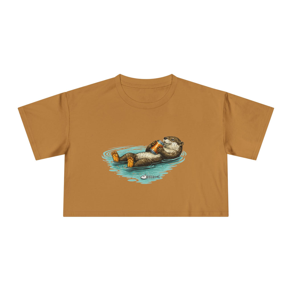 Otter Float Crop Tee | Cute Relaxing Sea Otter Graphic Womens Crop Top