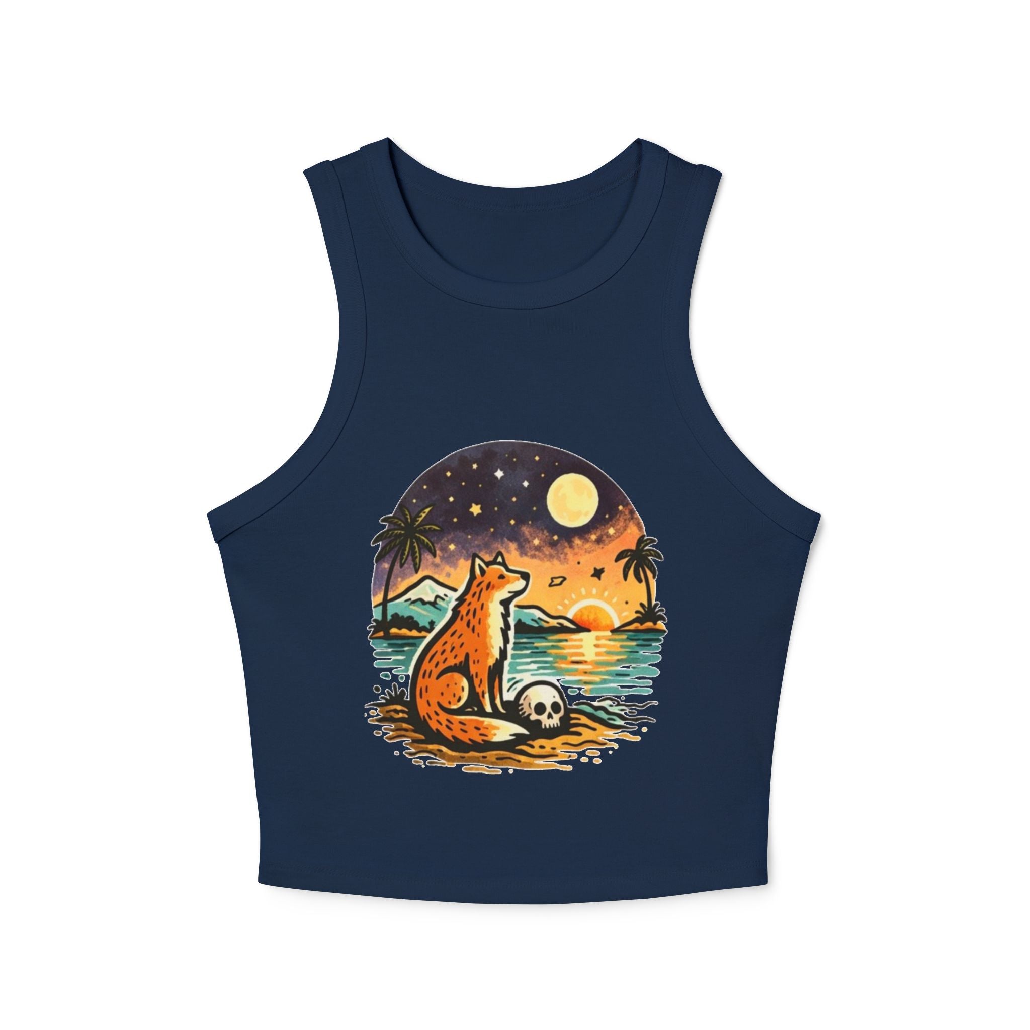 Fox Sunset Racer Tank Top | Vintage Beach Moon Graphic