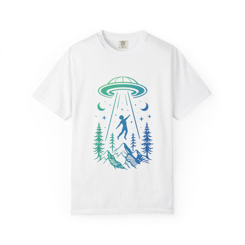 Alien Abduction Mountain T-Shirt | UFO Forest Graphic Tee