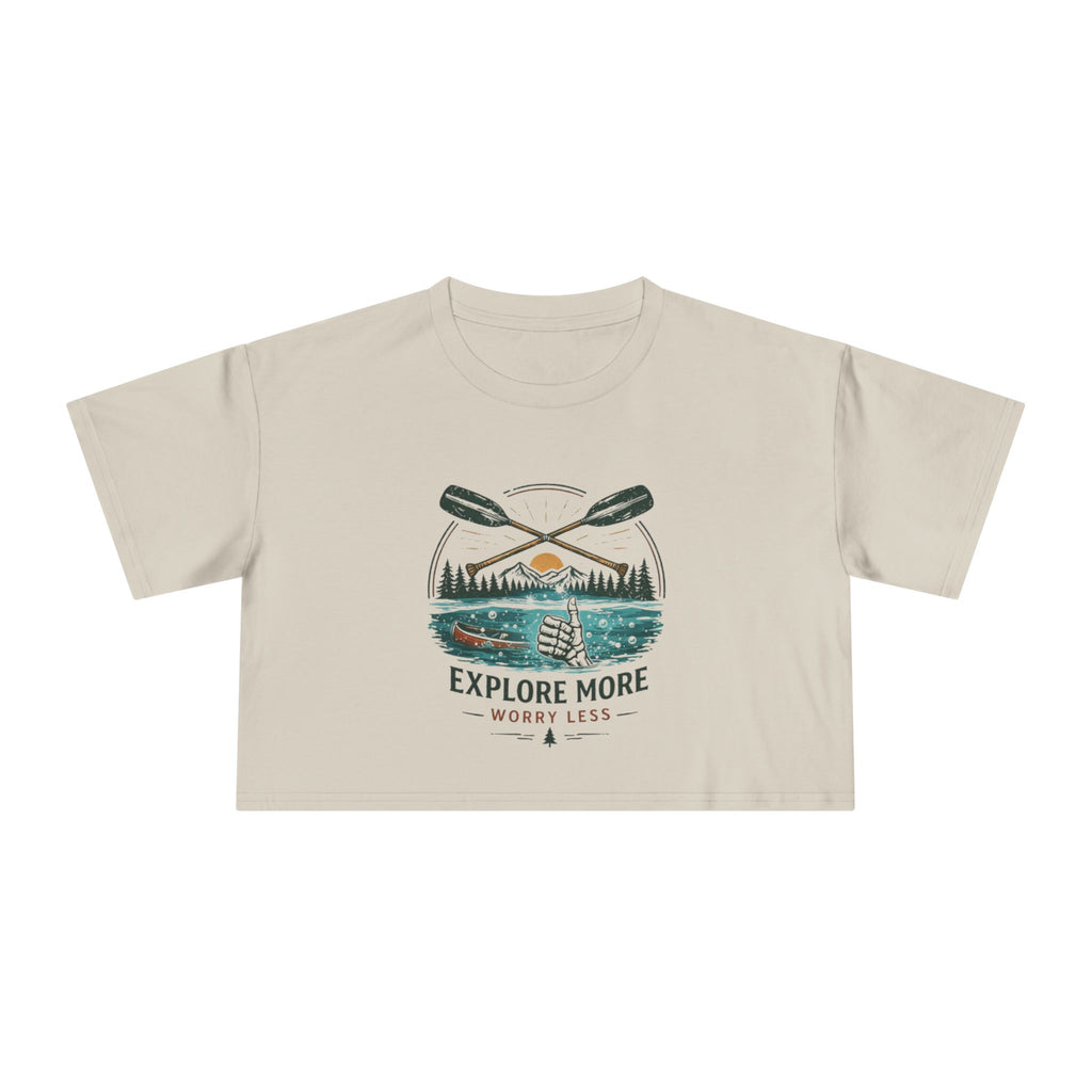 Crop Tee | Explore More "Worry Less" Outdoor Adventure Graphic