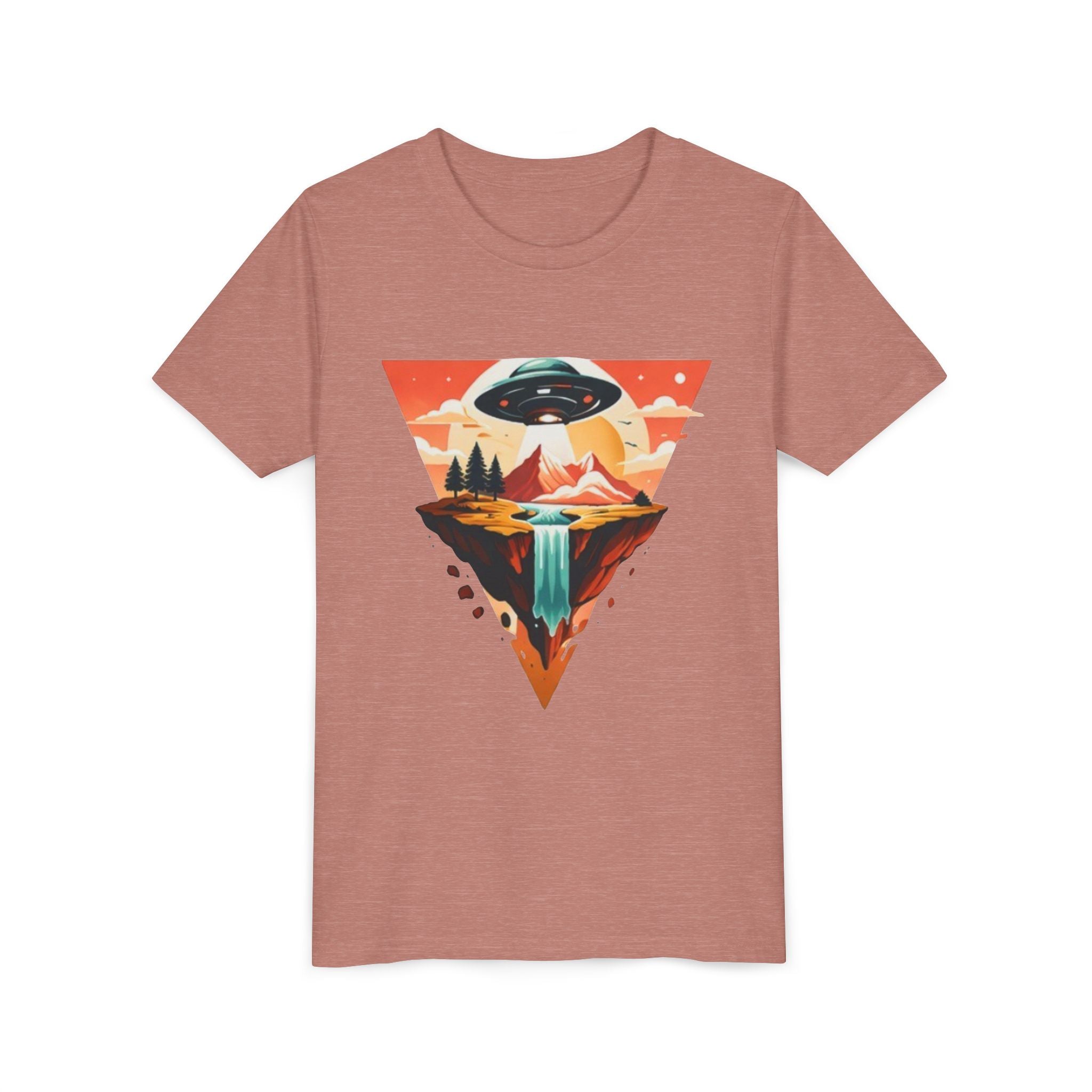 Youth Tee | UFO Mountain Landscape Graphic Tee | Alien Abduction Adventure