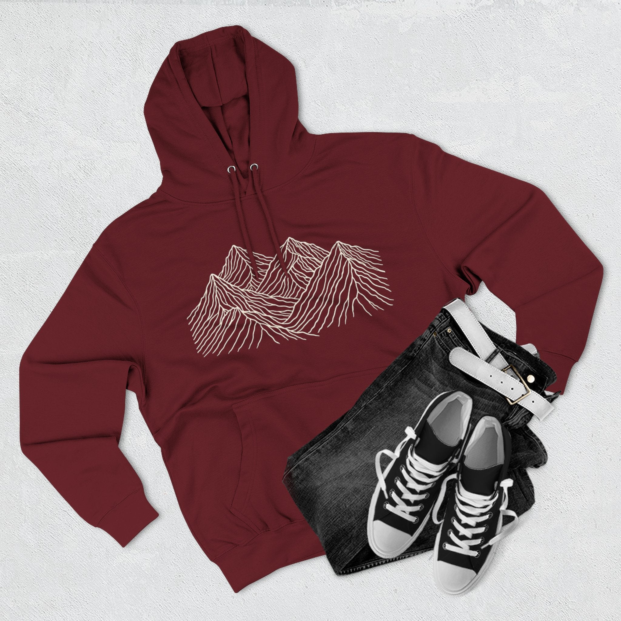 Mountain Linework Fleece Hoodie | Three Panel Mountain Landscape Design