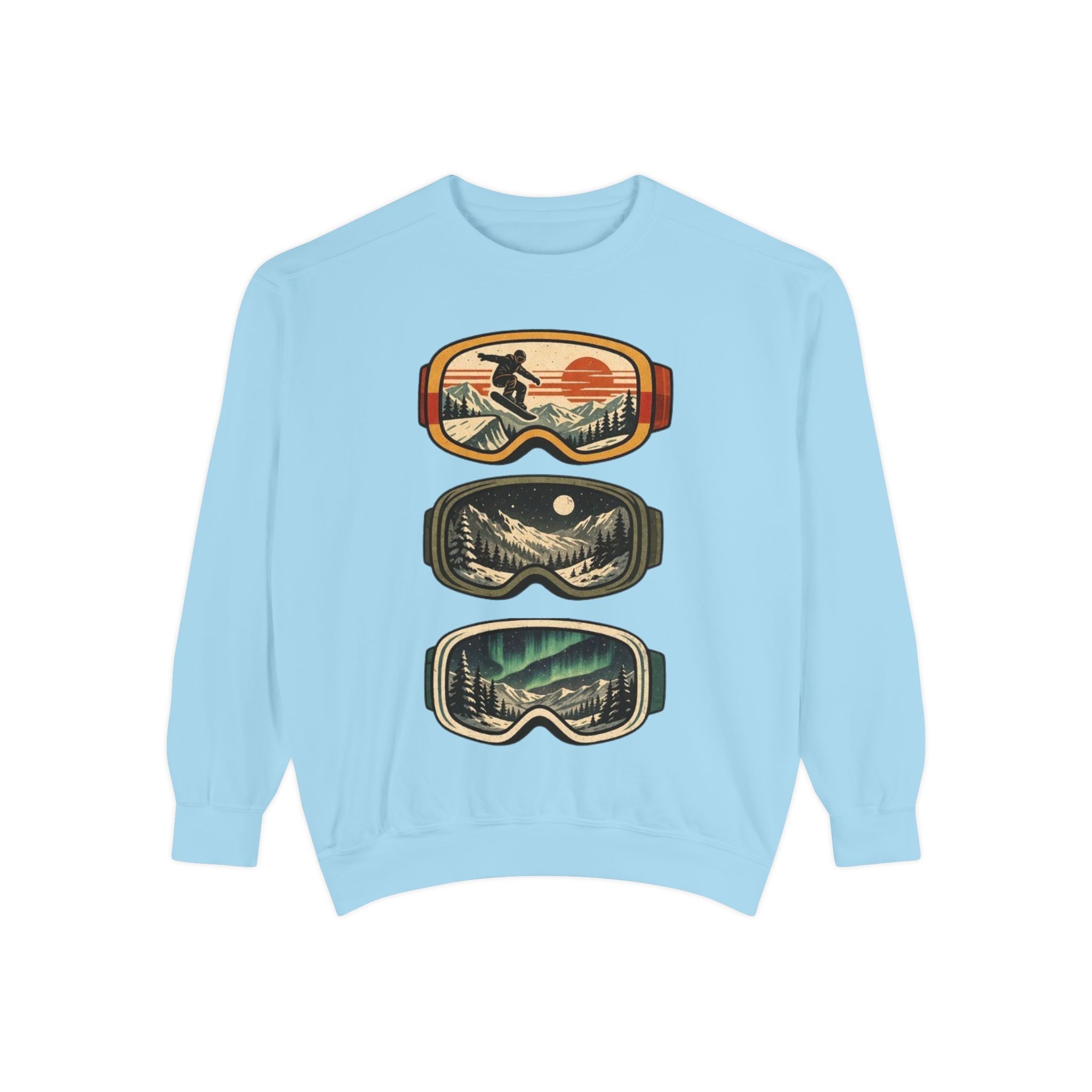 Snow Goggles Graphic Sweatshirt | Mountain Adventure Ski & Snowboard Crewneck