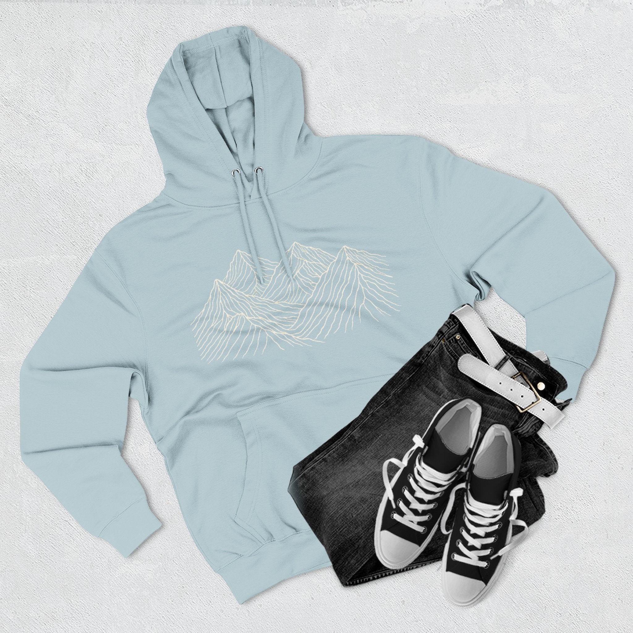 Mountain Linework Fleece Hoodie | Three Panel Mountain Landscape Design