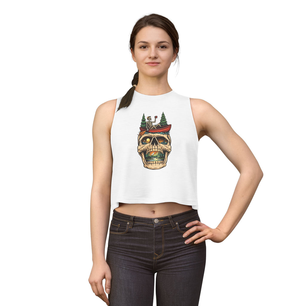 Skull Canoe Crop Top | Adventure Lake Graphic Tank Top for Women