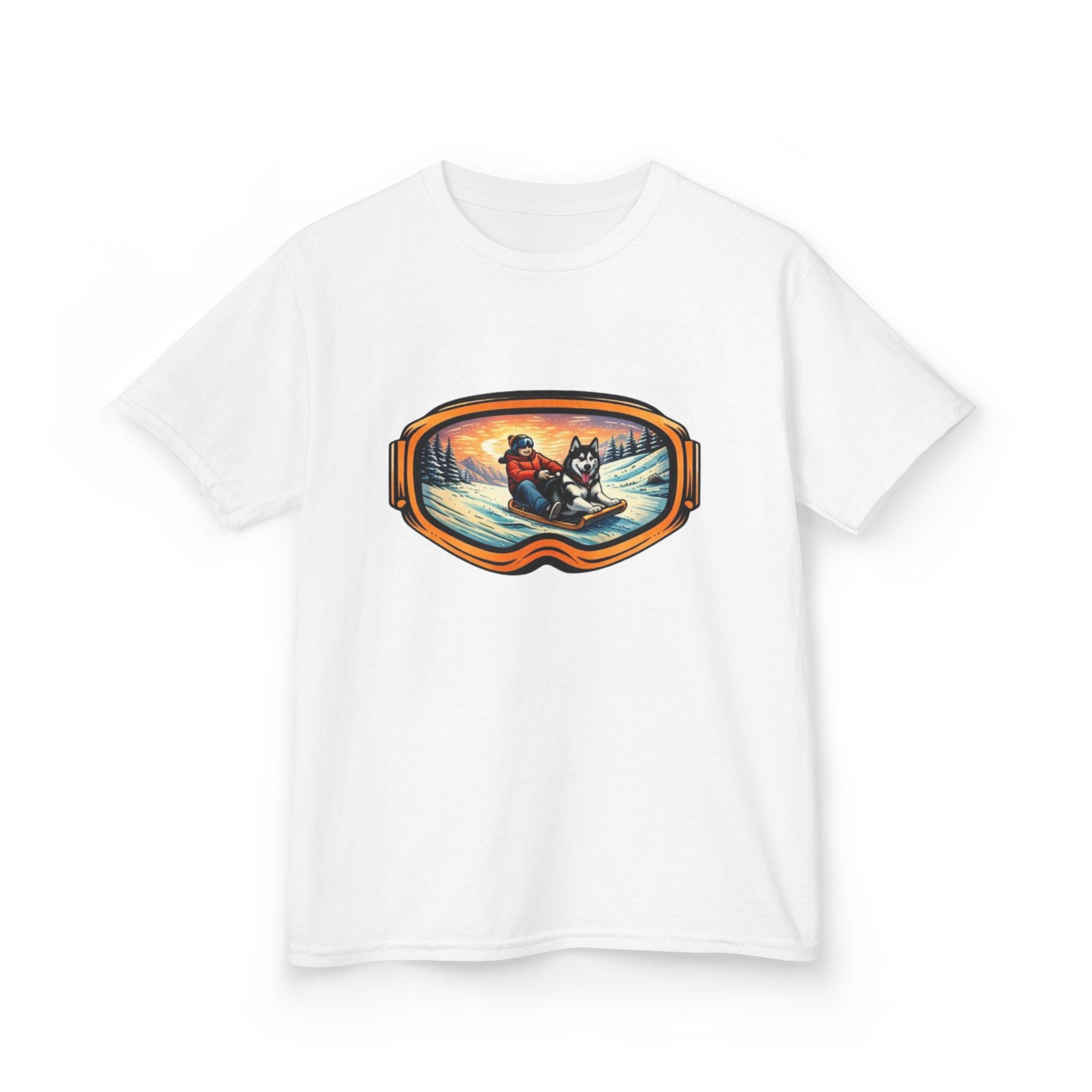 Kids Sledding with Dog Tee | Boys Best Friend Winter Graphic