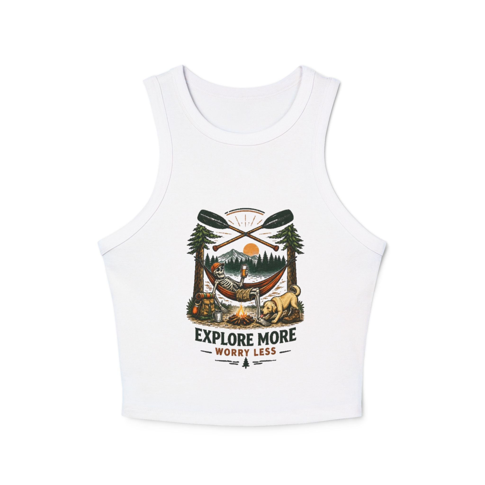 Explore More Worry Less Racer Tank | Womens Adventure Graphic Tank Top