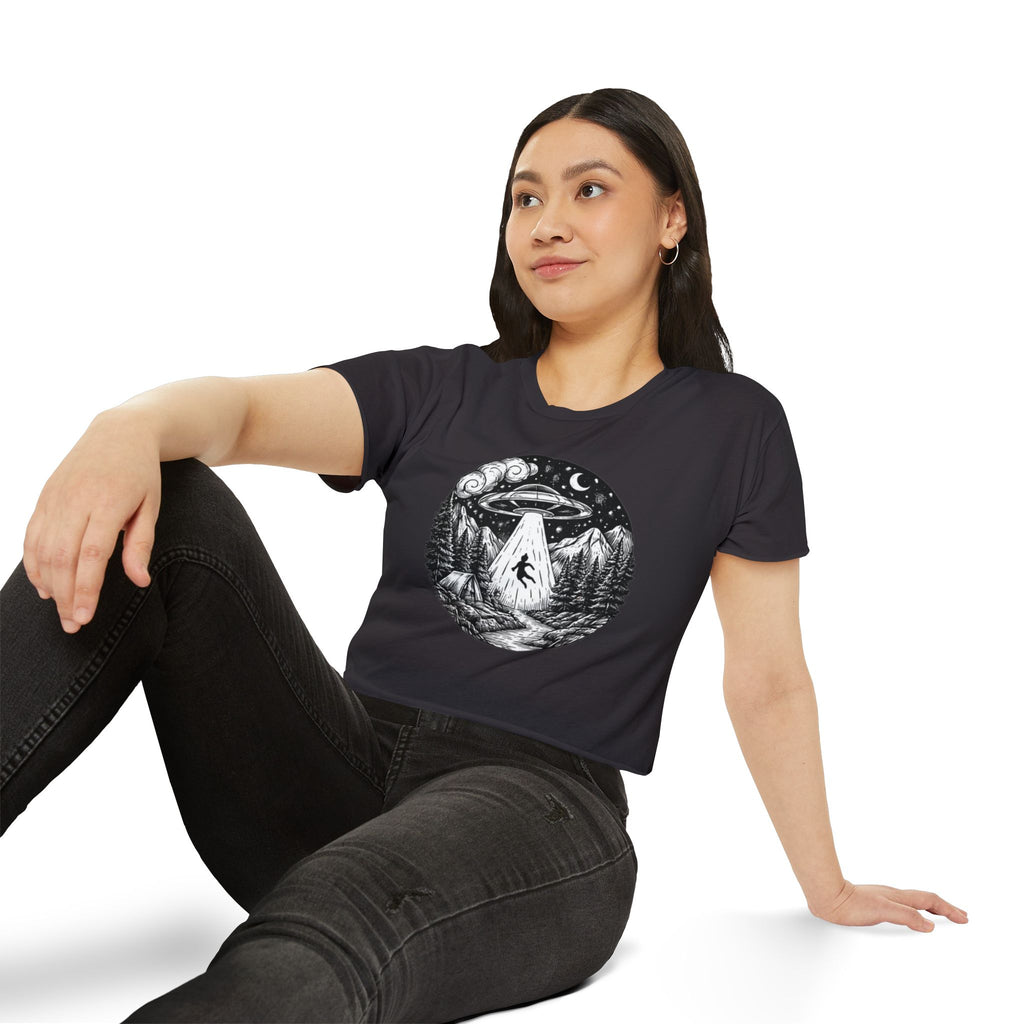 Crop Top | UFO Abduction Night Sky Graphic Women's Festival Crop