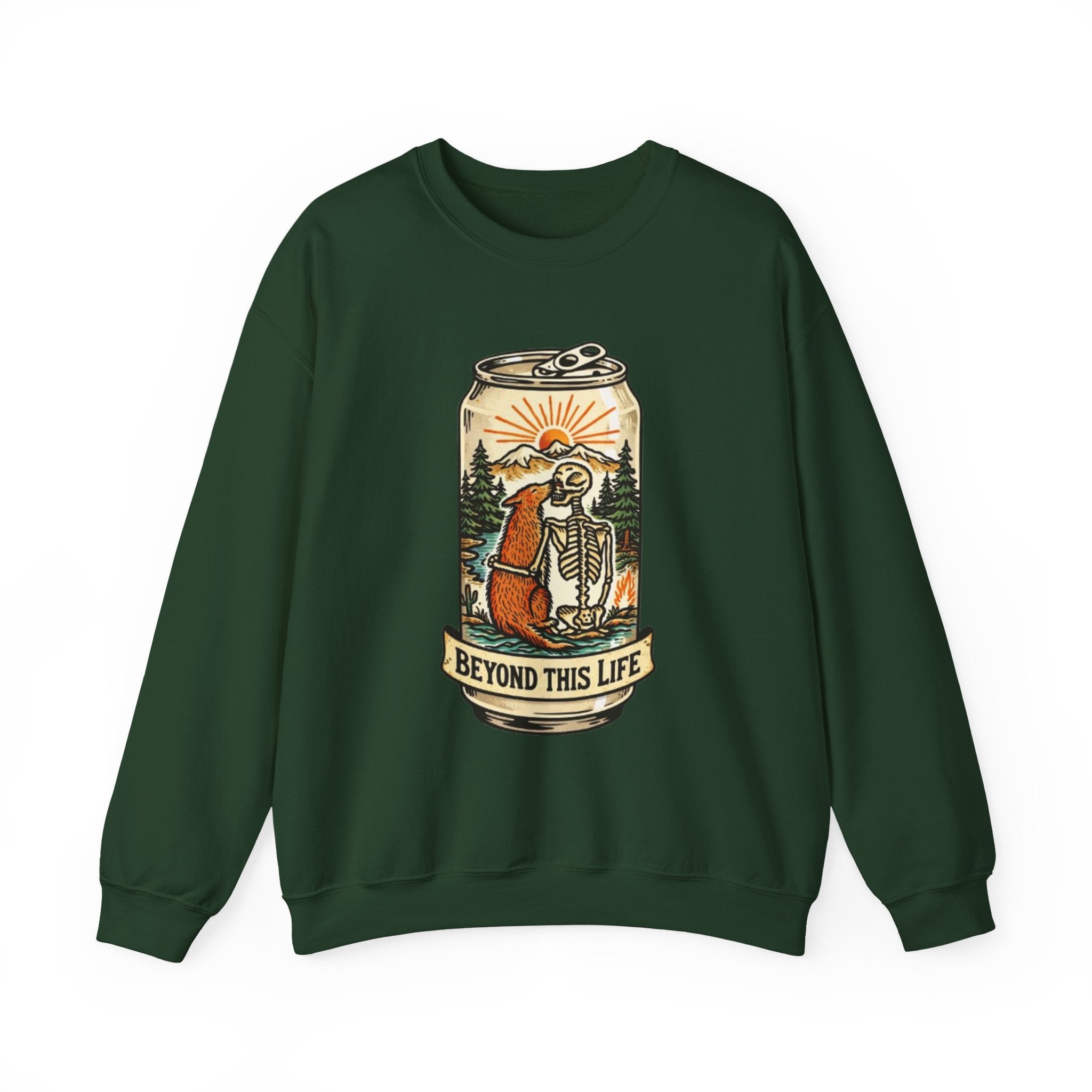 Crewneck Sweatshirt | Beyond This Life Bear & Skeleton Can Graphic