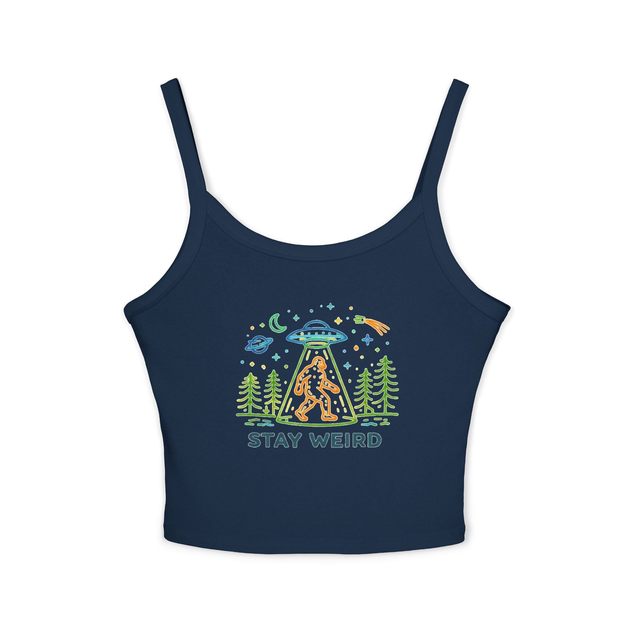 Spaghetti Tank | "Stay Weird" Alien Abduction Graphic Crop Top
