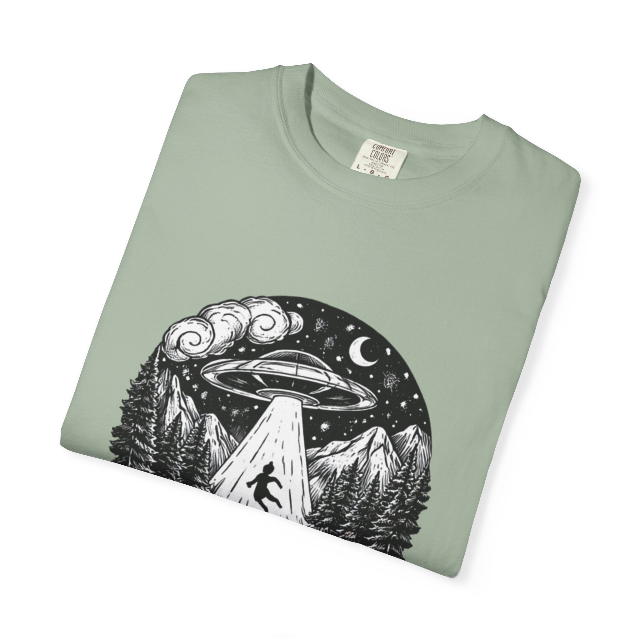 Alien Abduction Forest T-Shirt | Retro UFO Nature Graphic Tee
