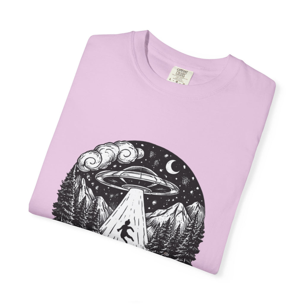 Alien Abduction Forest T-Shirt | Retro UFO Nature Graphic Tee