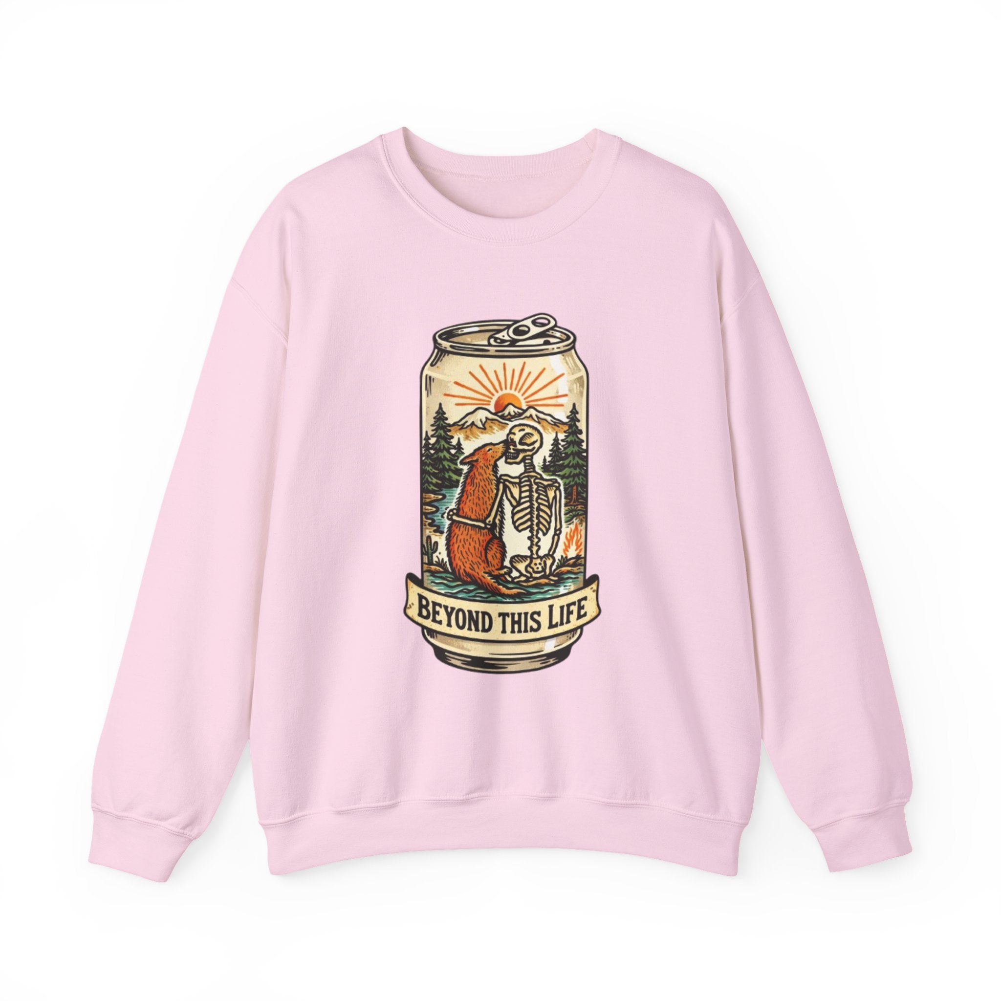Crewneck Sweatshirt | Beyond This Life Bear & Skeleton Can Graphic