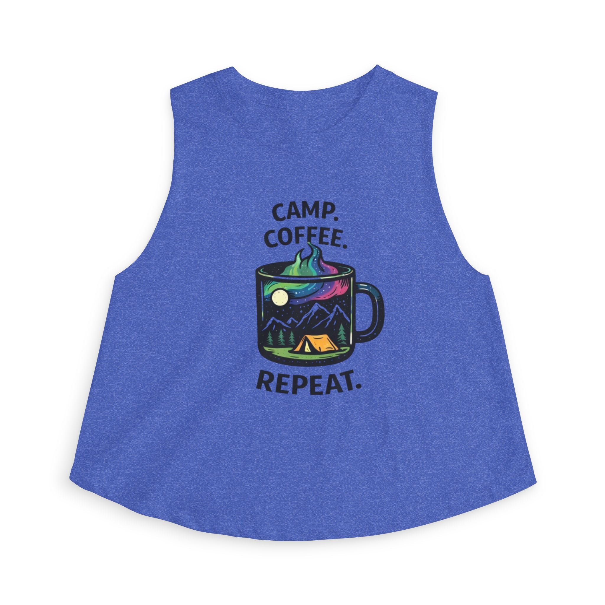 Camping Coffee Crop Tank | "Camp. Coffee. Repeat" Graphic Women's Top