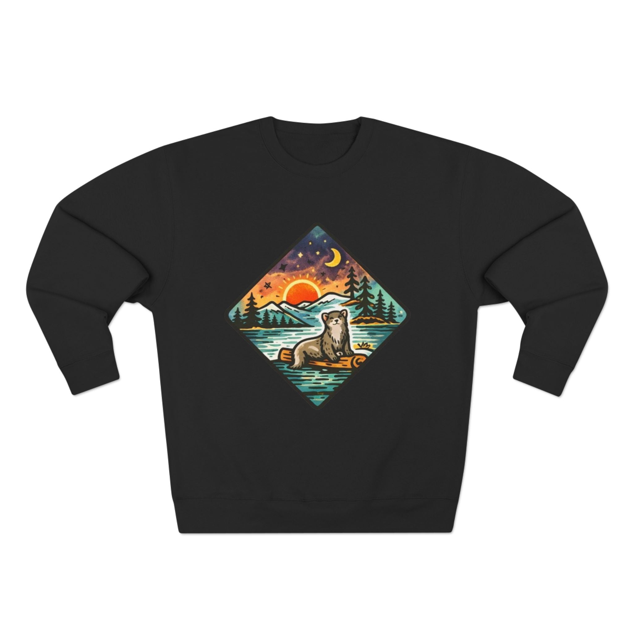Otter Sunset Crewneck Sweatshirt | Retro Nature Graphic