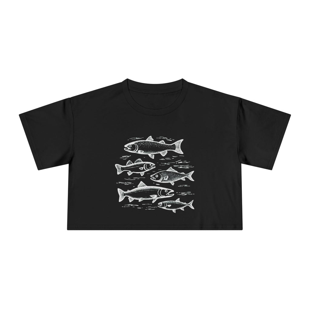Crop Tee - Vintage Fish Illustration Womens Cropped Tee