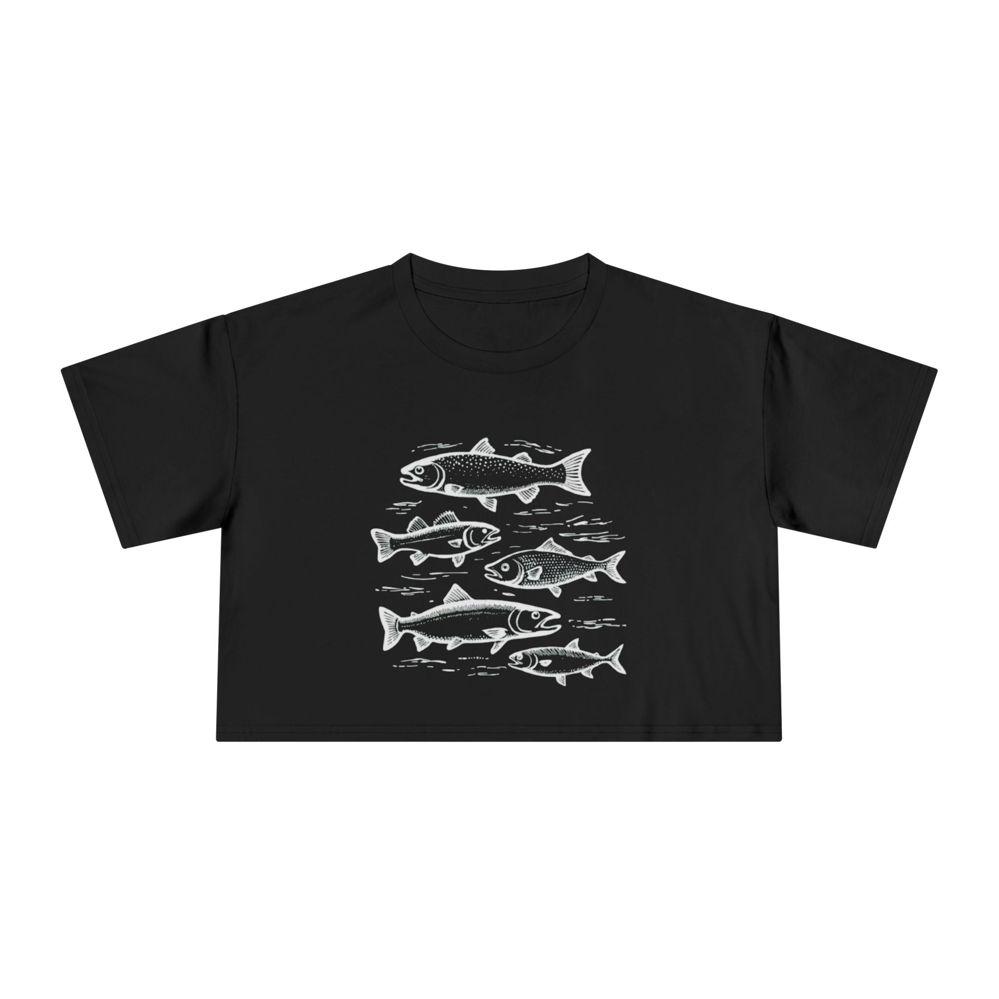 Crop Tee - Vintage Fish Illustration Womens Cropped Tee