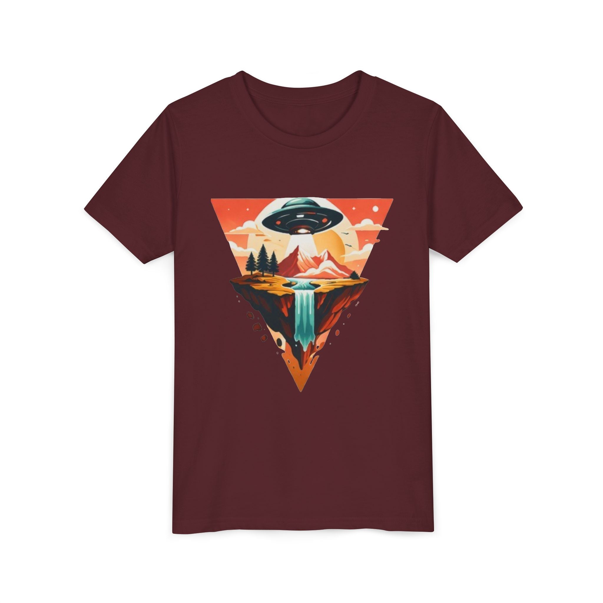 Youth Tee | UFO Mountain Landscape Graphic Tee | Alien Abduction Adventure
