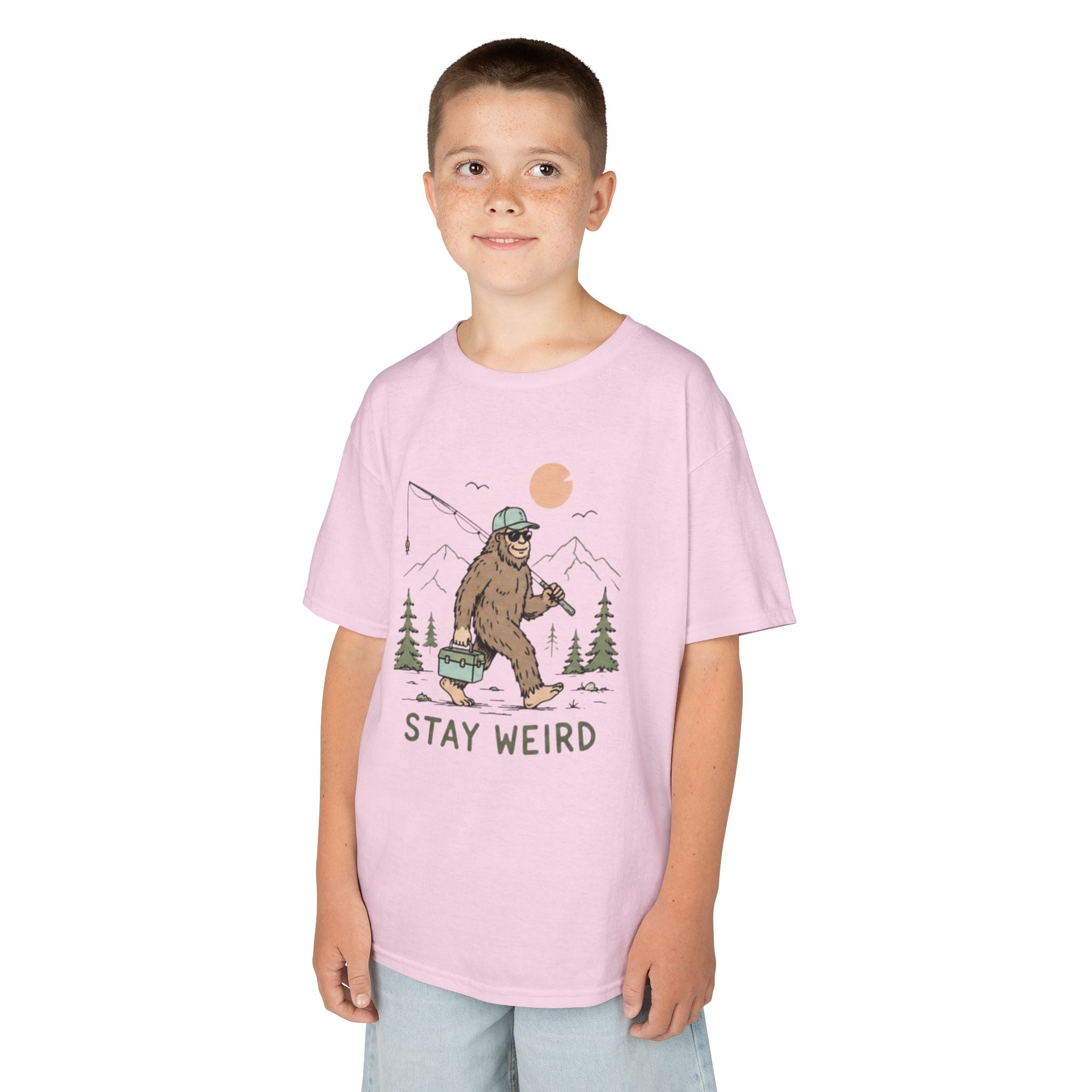Kids Tee | Stay Weird Bigfoot Fishing