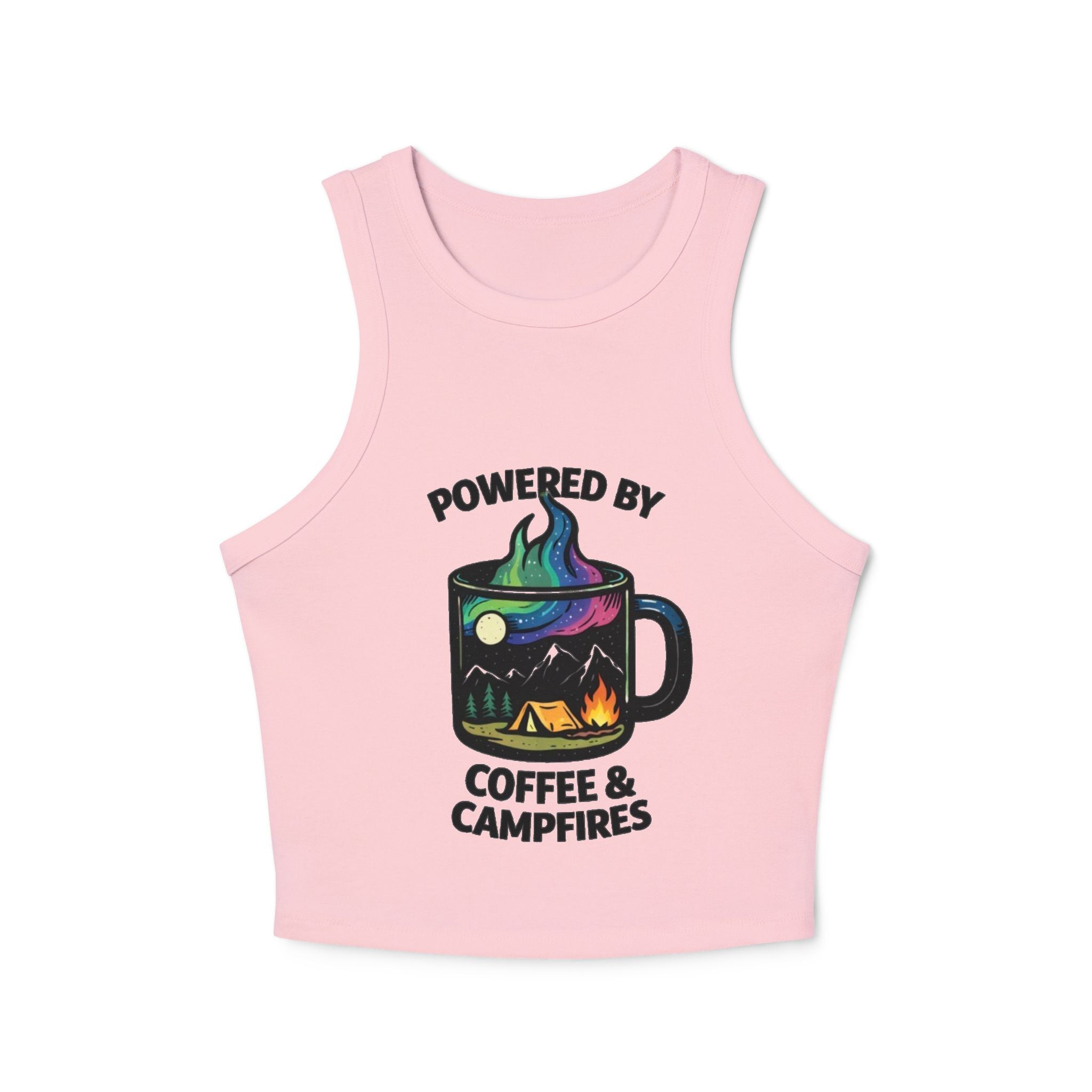 Racer Tank | "Powered by Coffee & Campfires" Graphic Camp Vibes Tank