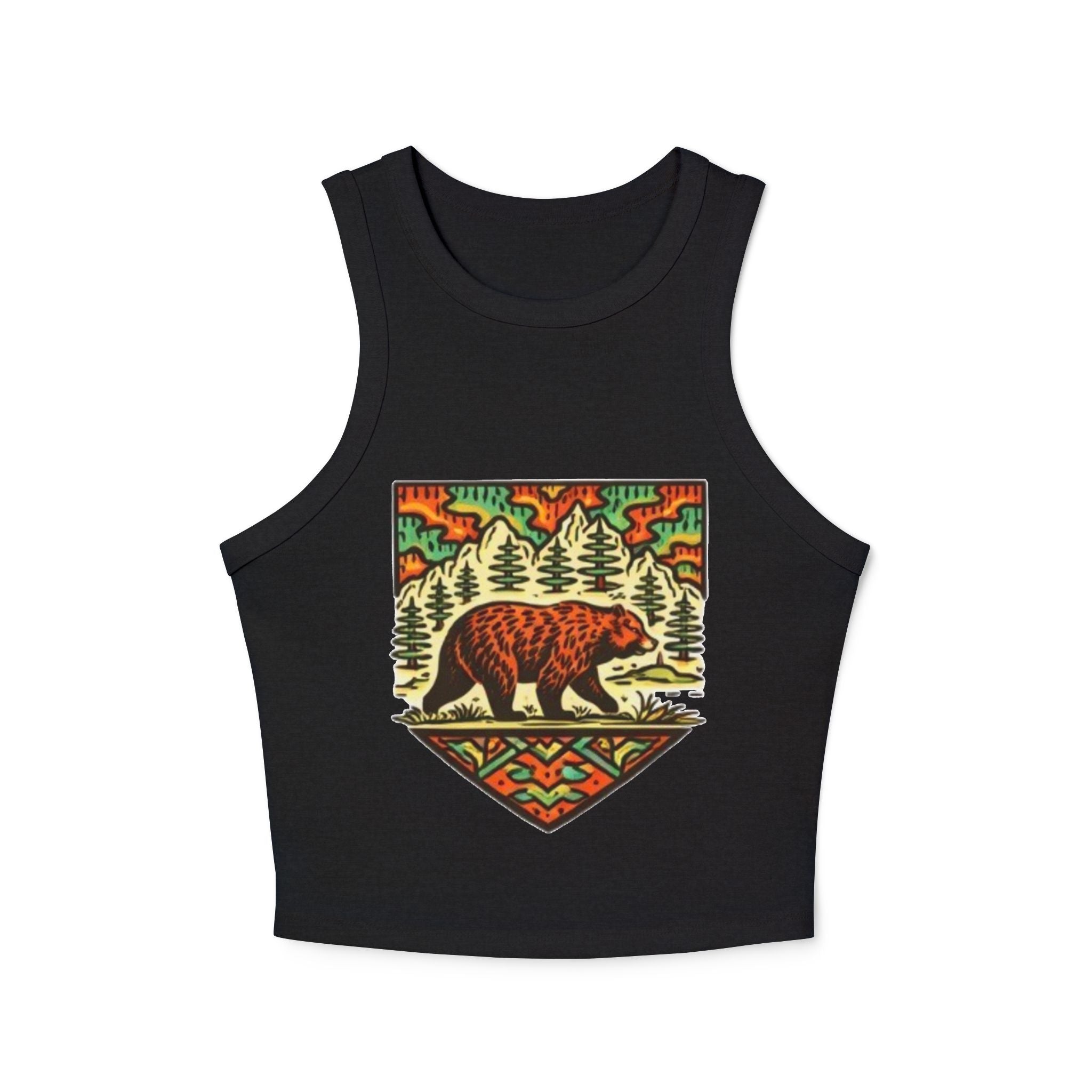 Bear Forest Tank Top | Vintage Wilderness Graphic Racer Crop