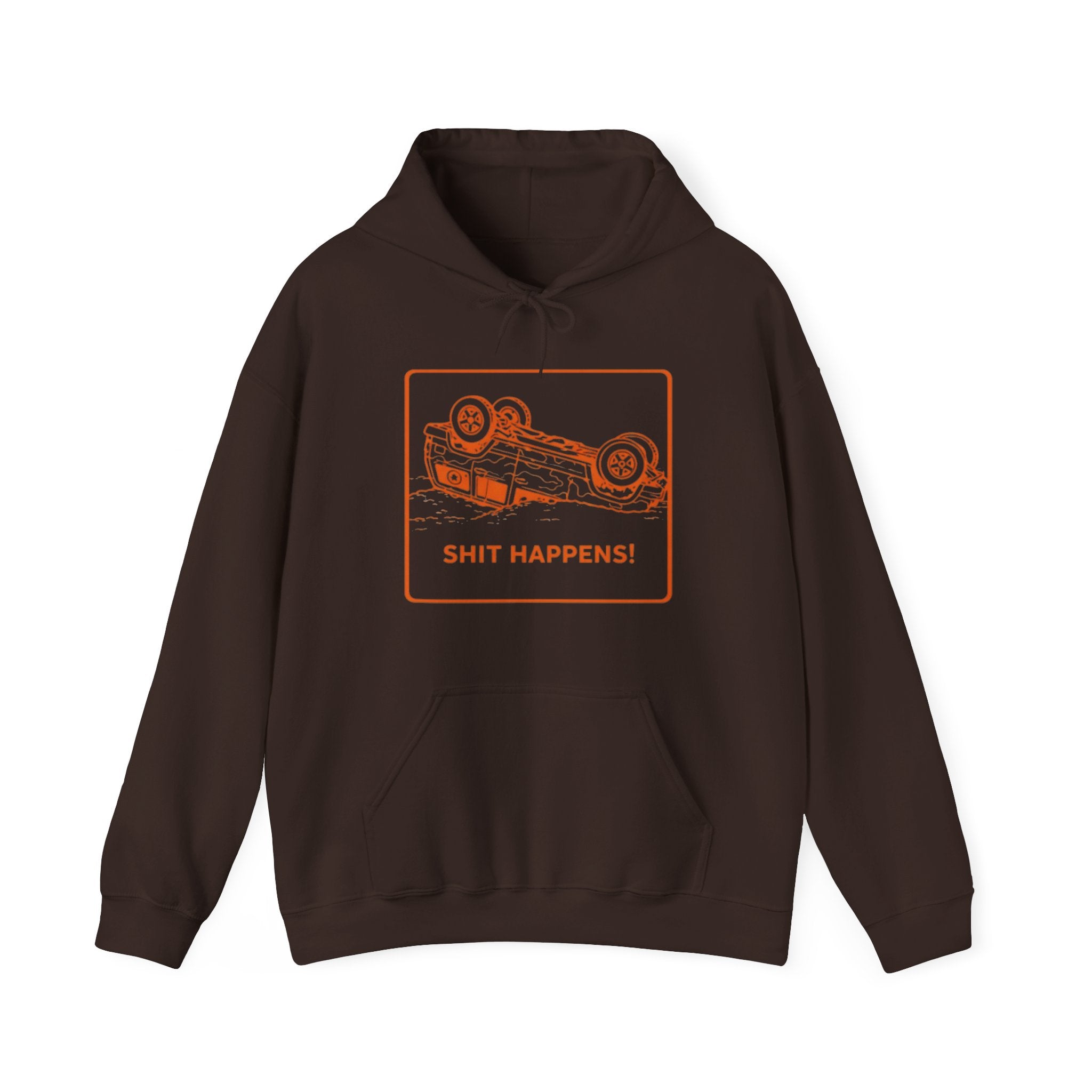Hoodie | "Shit Happens" Upside-Down Car Graphic Comfort Hoodie
