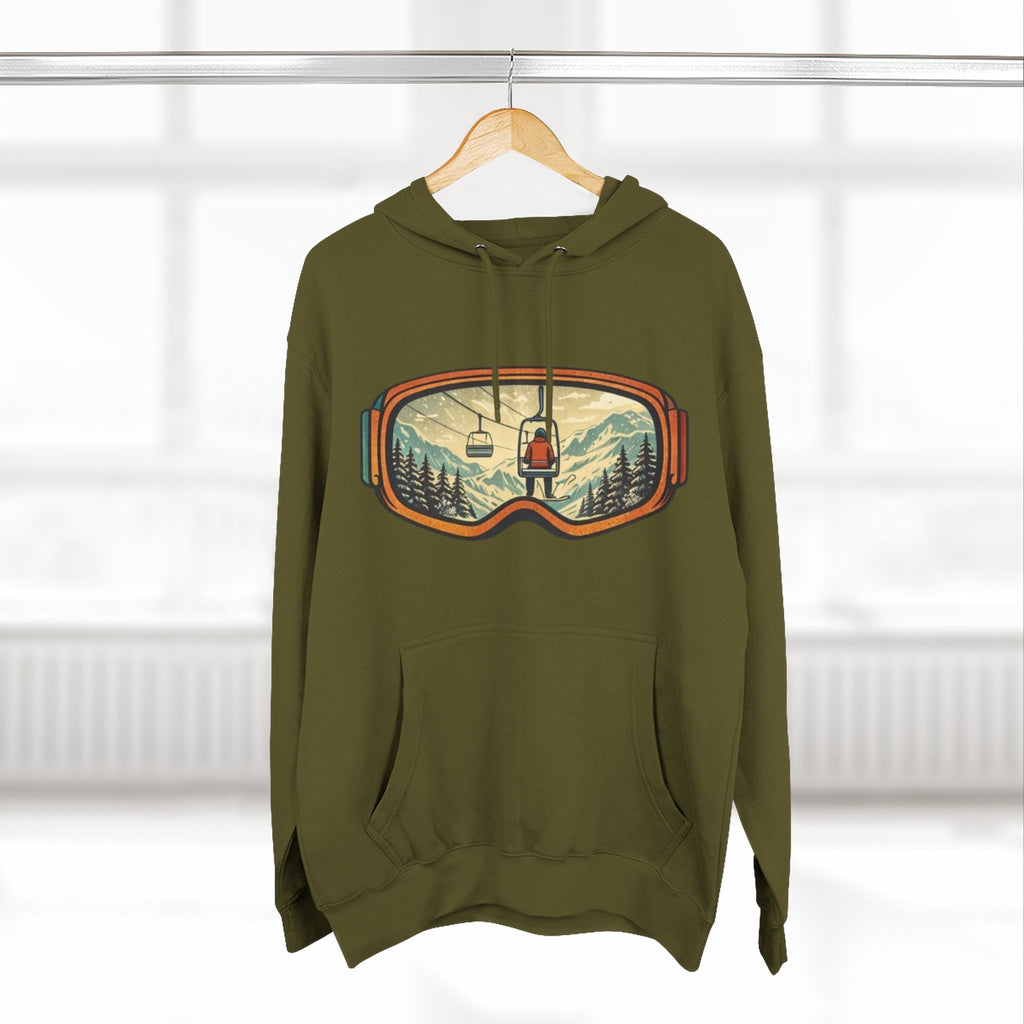 Ski Goggles Graphic Hoodie | Mountain Lift Scene Pullover