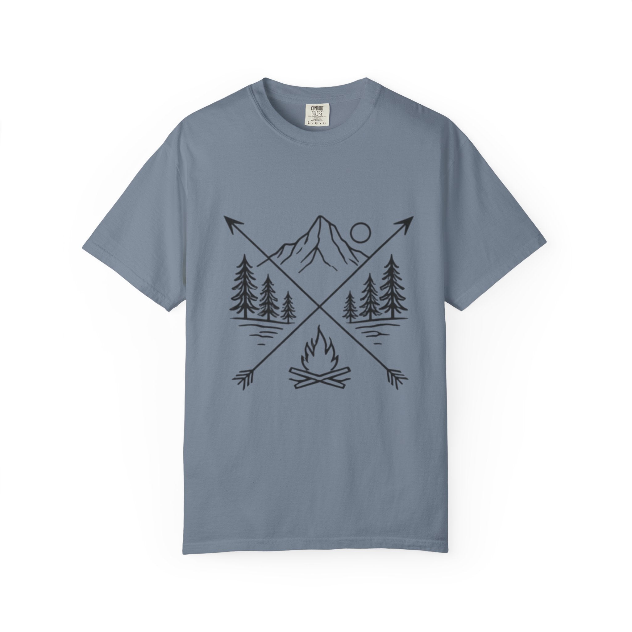 Campfire Mountain T-Shirt | Outdoor Adventure Tee with Arrows & Pines