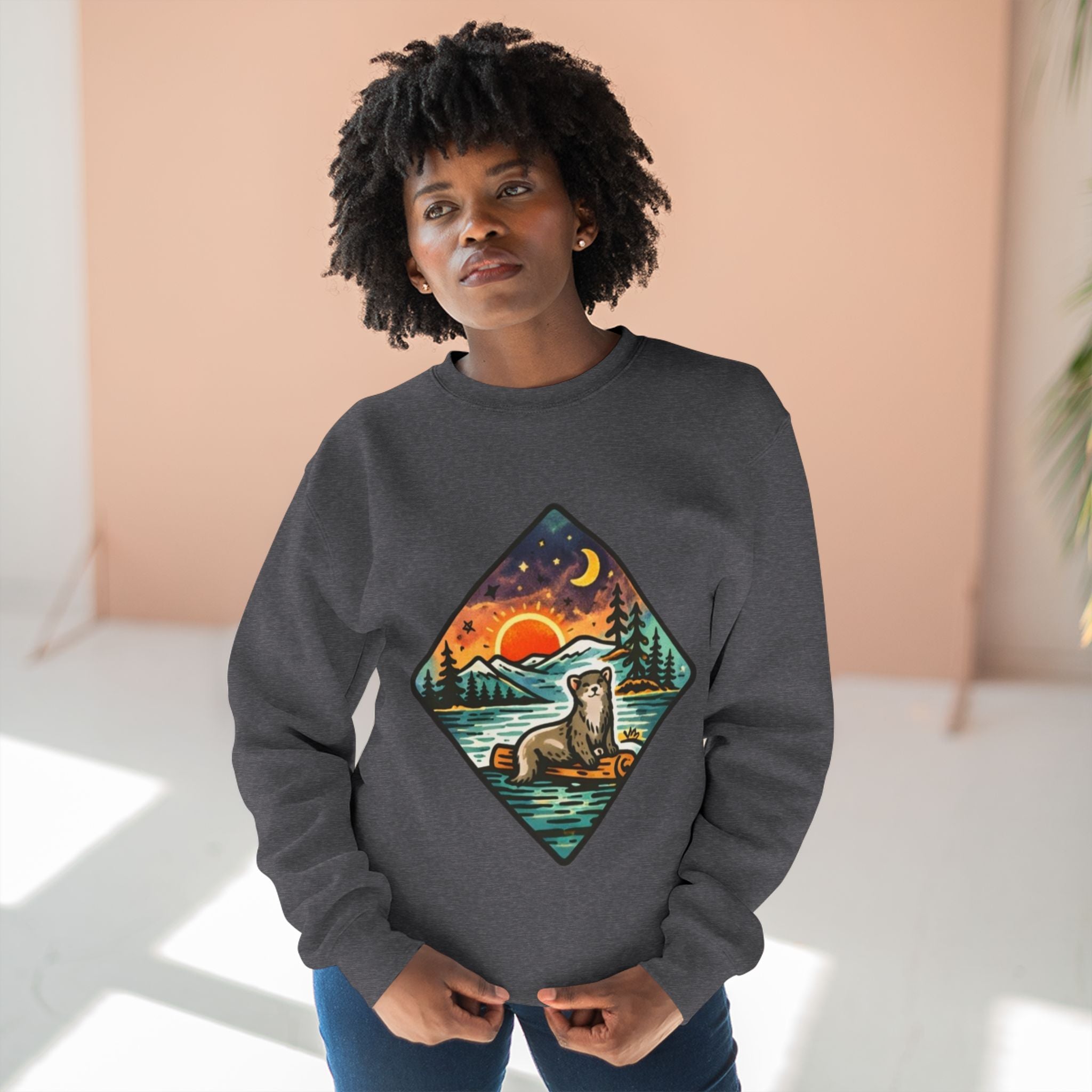Otter Sunset Crewneck Sweatshirt | Retro Nature Graphic