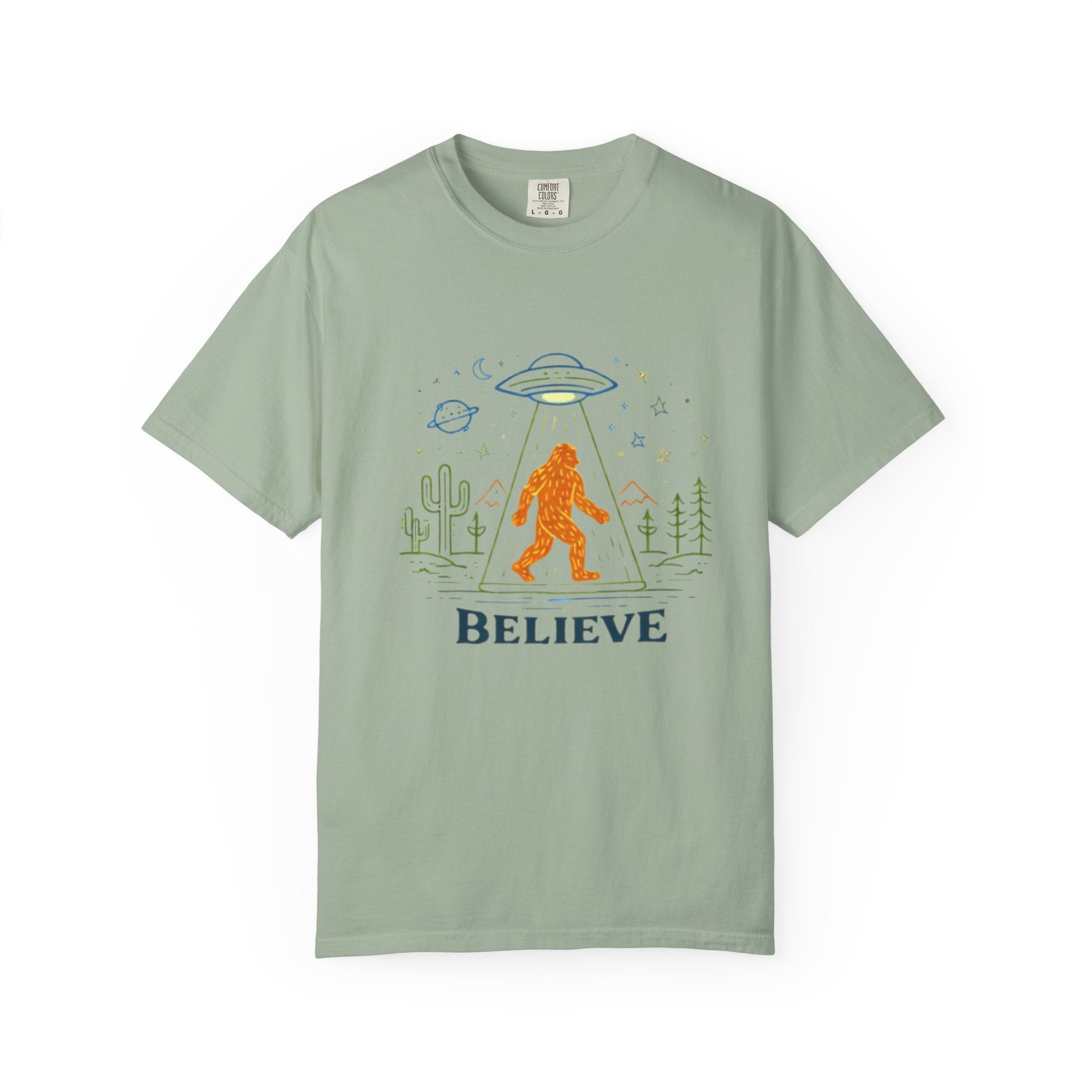 Believe Bigfoot T-Shirt | Retro Sasquatch UFO Graphic Tee