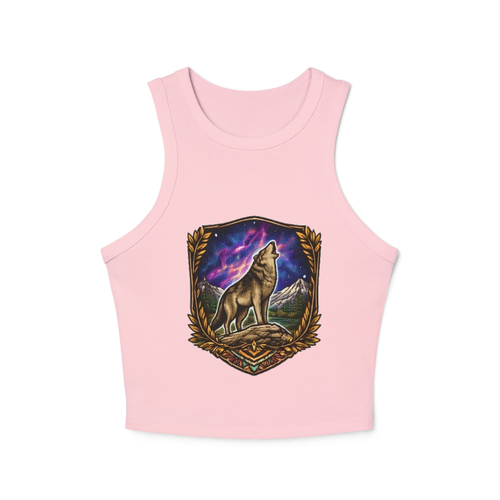 Wolf Crest Racer Tank Top | Northern Lights Graphic Crop Tank
