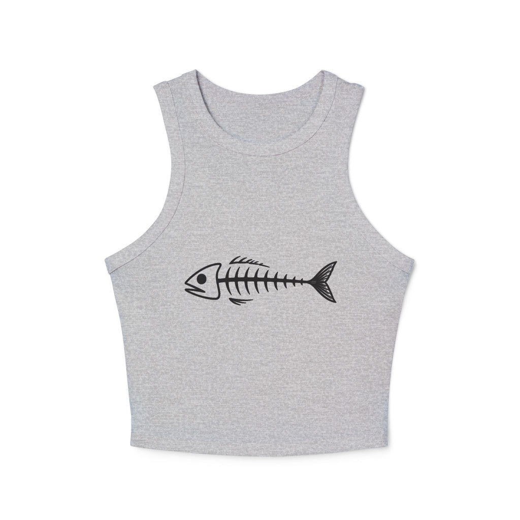 Fish Skeleton Racer Tank Top | Cute Minimalist Coastal Crop for Women