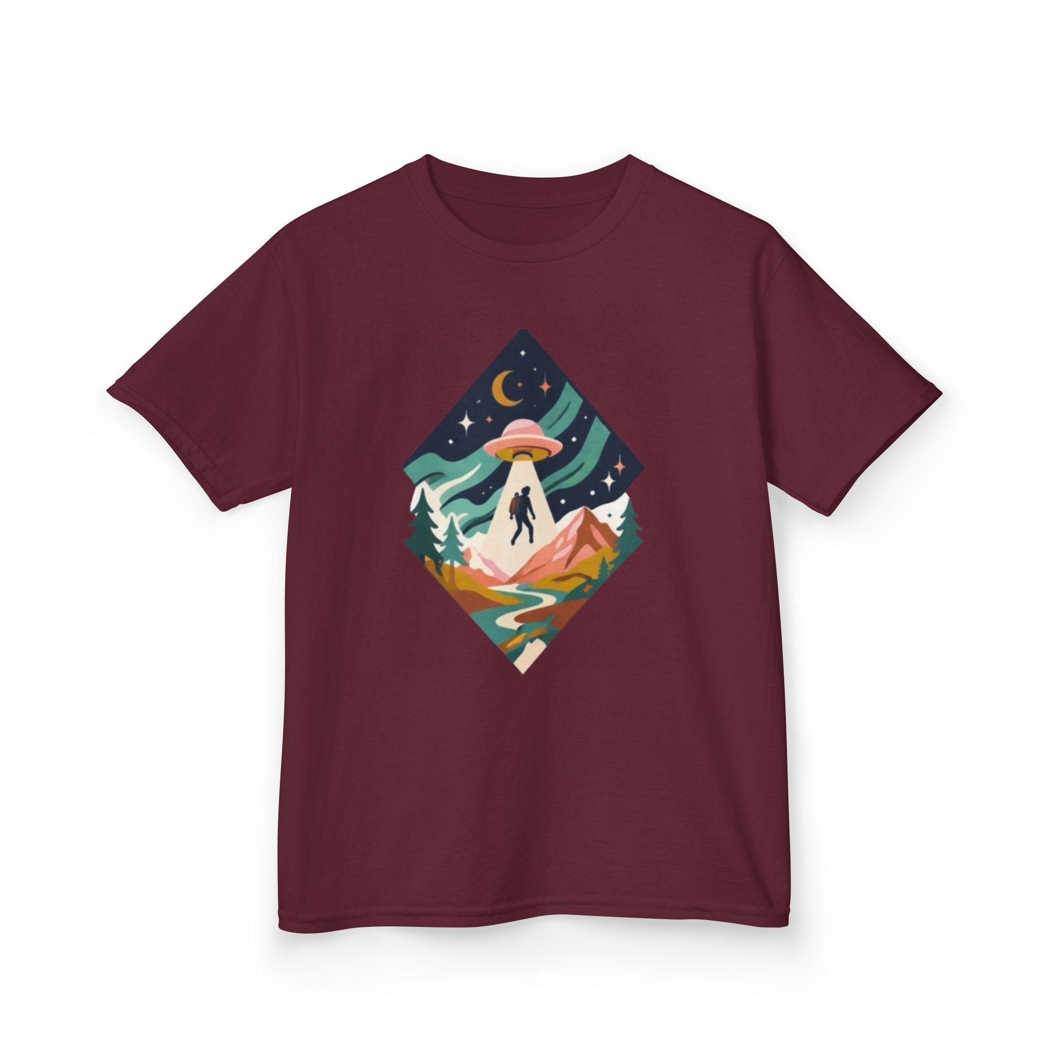 Kids Tee | Colorful UFO Abduction Mountain Scene