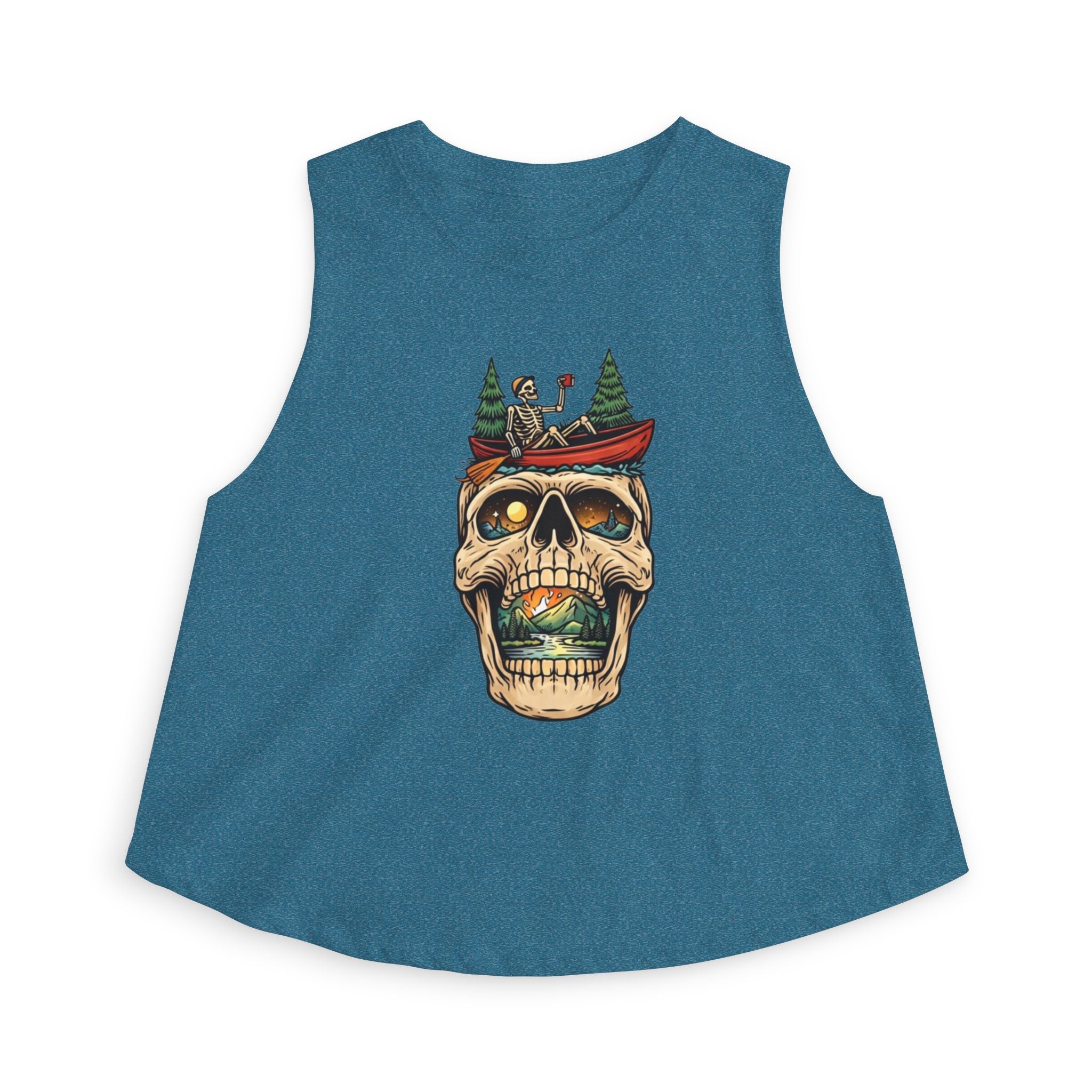 Skull Canoe Crop Top | Adventure Lake Graphic Tank Top for Women