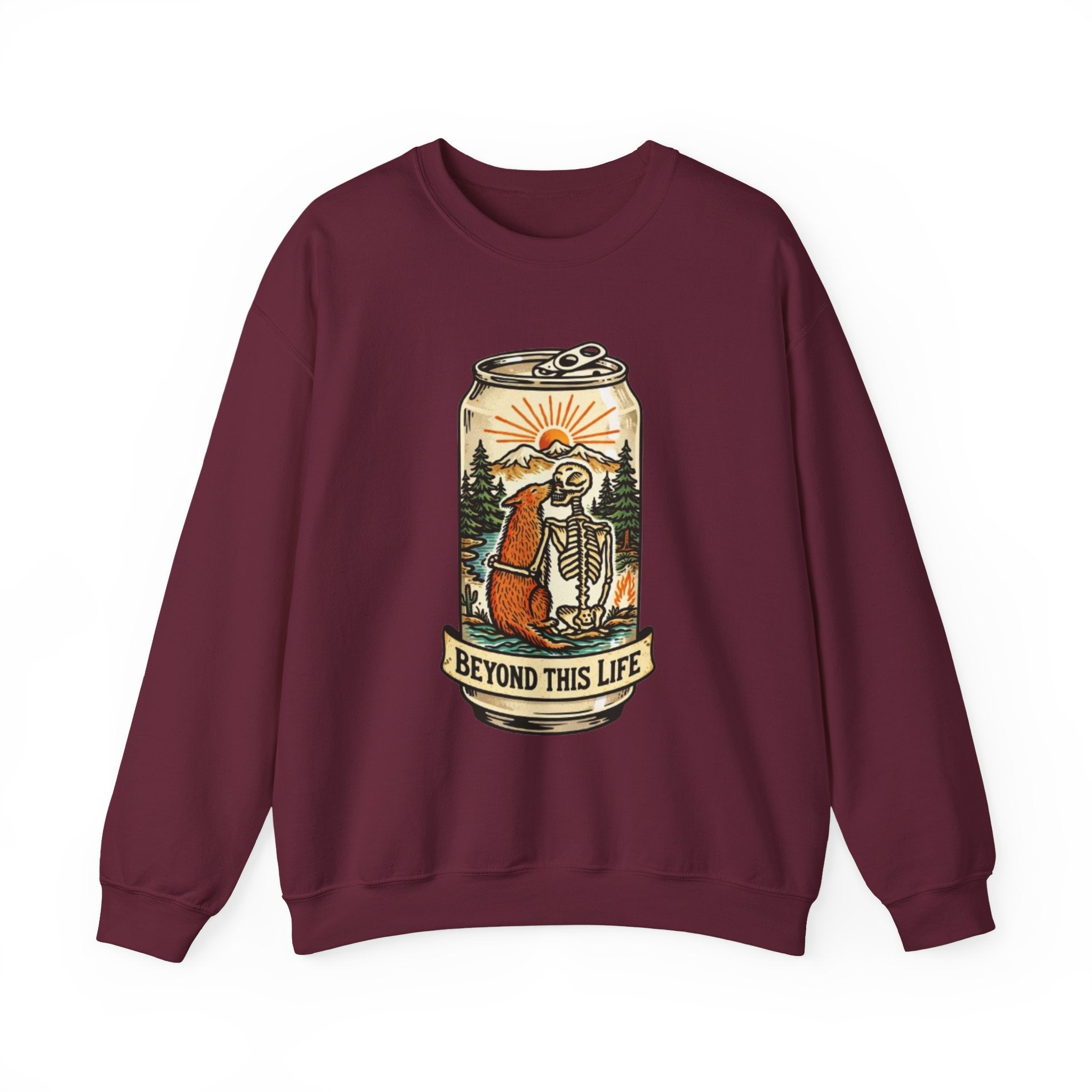 Crewneck Sweatshirt | Beyond This Life Bear & Skeleton Can Graphic
